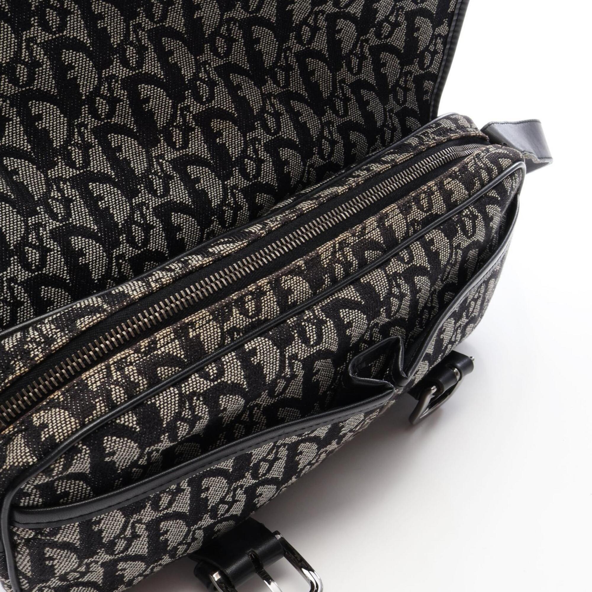 Christian Dior Beige Black Canvas Leather Handbag Shoulder Bag (Pre-Owned)