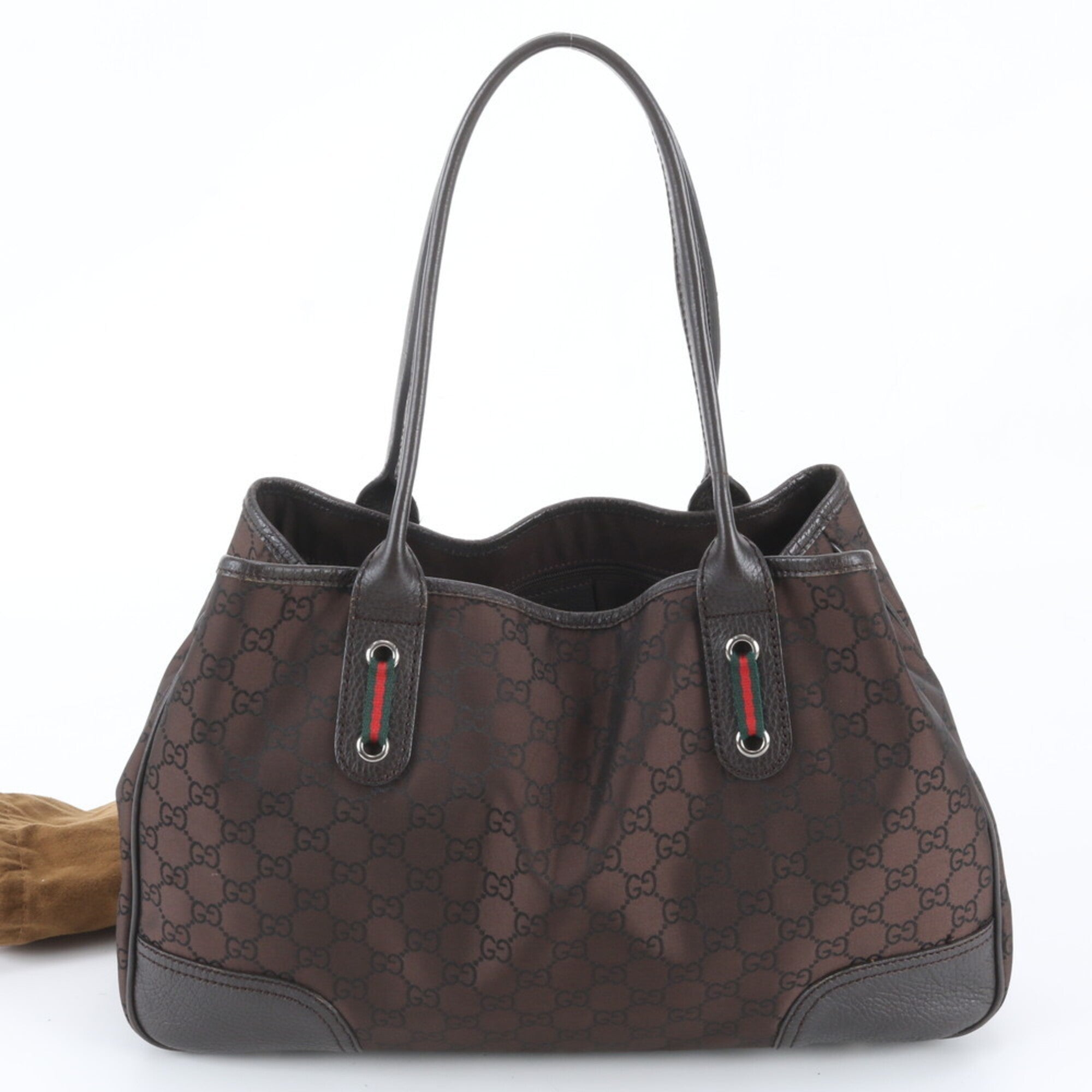 Gucci Sherry Line Dark Brown Nylon Leather Handbag Shoulder Bag Tote Bag (Pre-Owned)