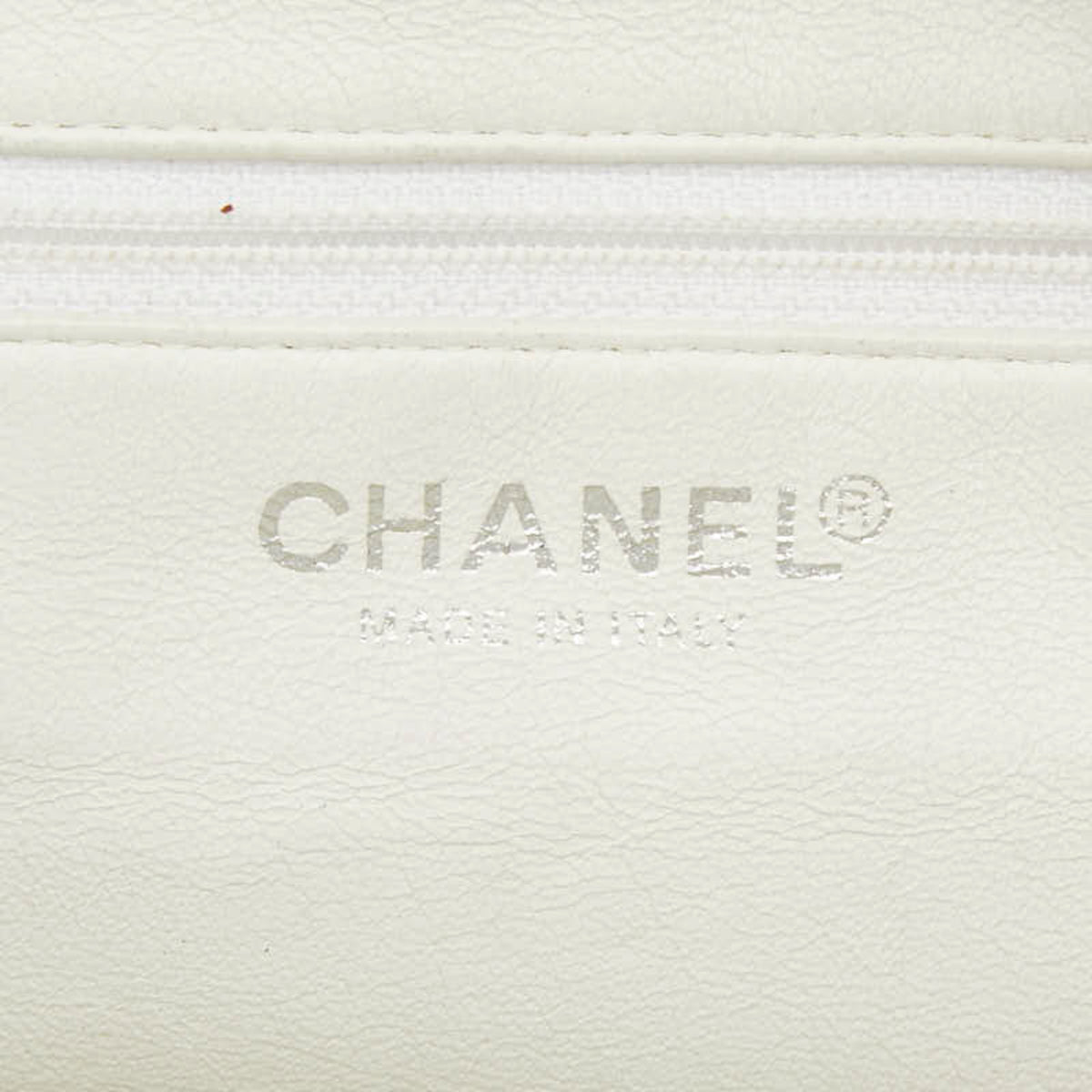 Chanel Gray White Canvas Leather Boston Bag (Pre-Owned)