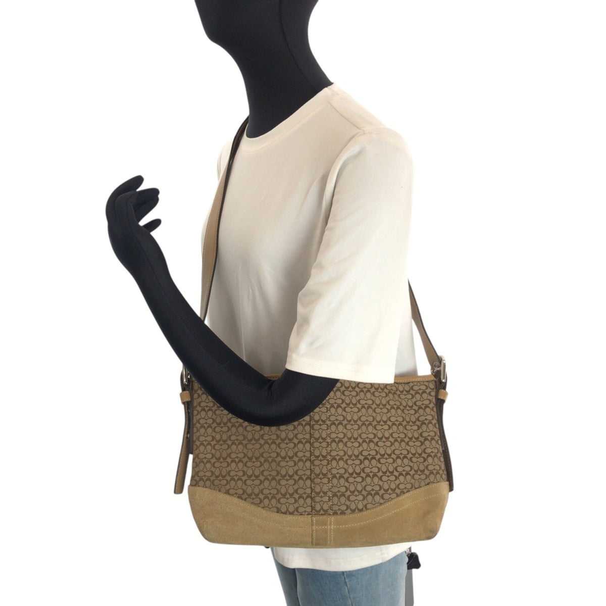 Coach Beige Brown Canvas Leather Messenger Bag Shoulder Bag (Pre-Owned)