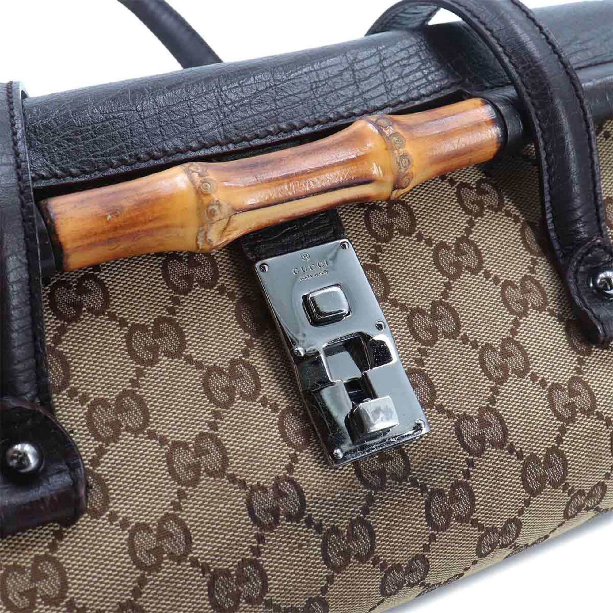 Gucci Beige Brown Gg Canvas Leather Handbag (Pre-Owned)