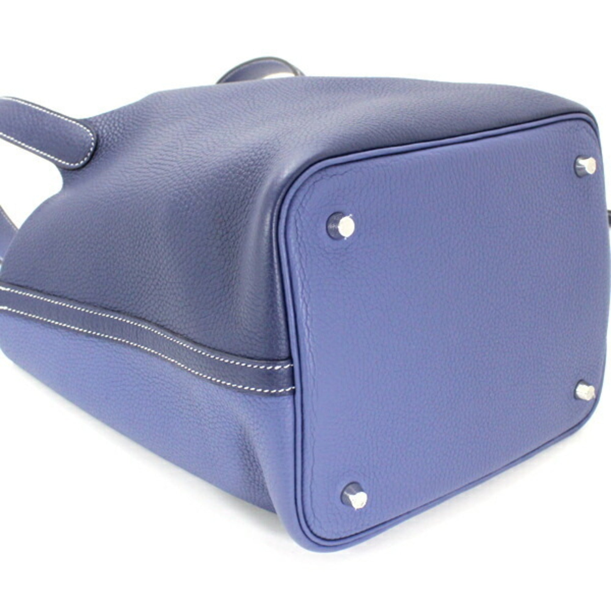 Hermes Bleu Saphir Taurillon Clemence Leather Handbag Tote Bag (Pre-Owned)