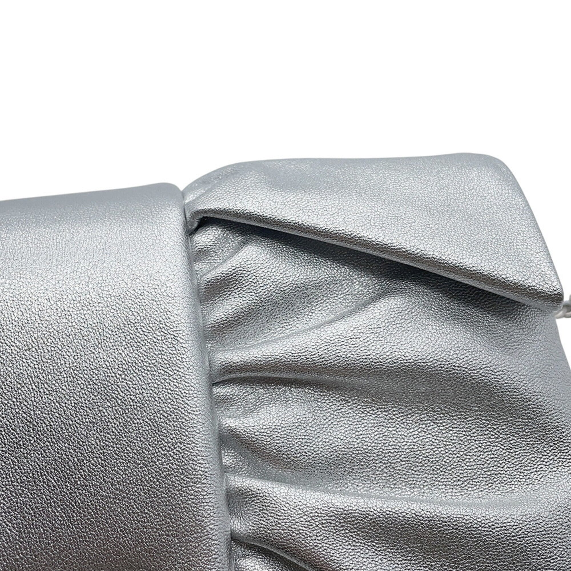 Chanel Silver Leather Handbag Shoulder Bag (Pre-Owned)