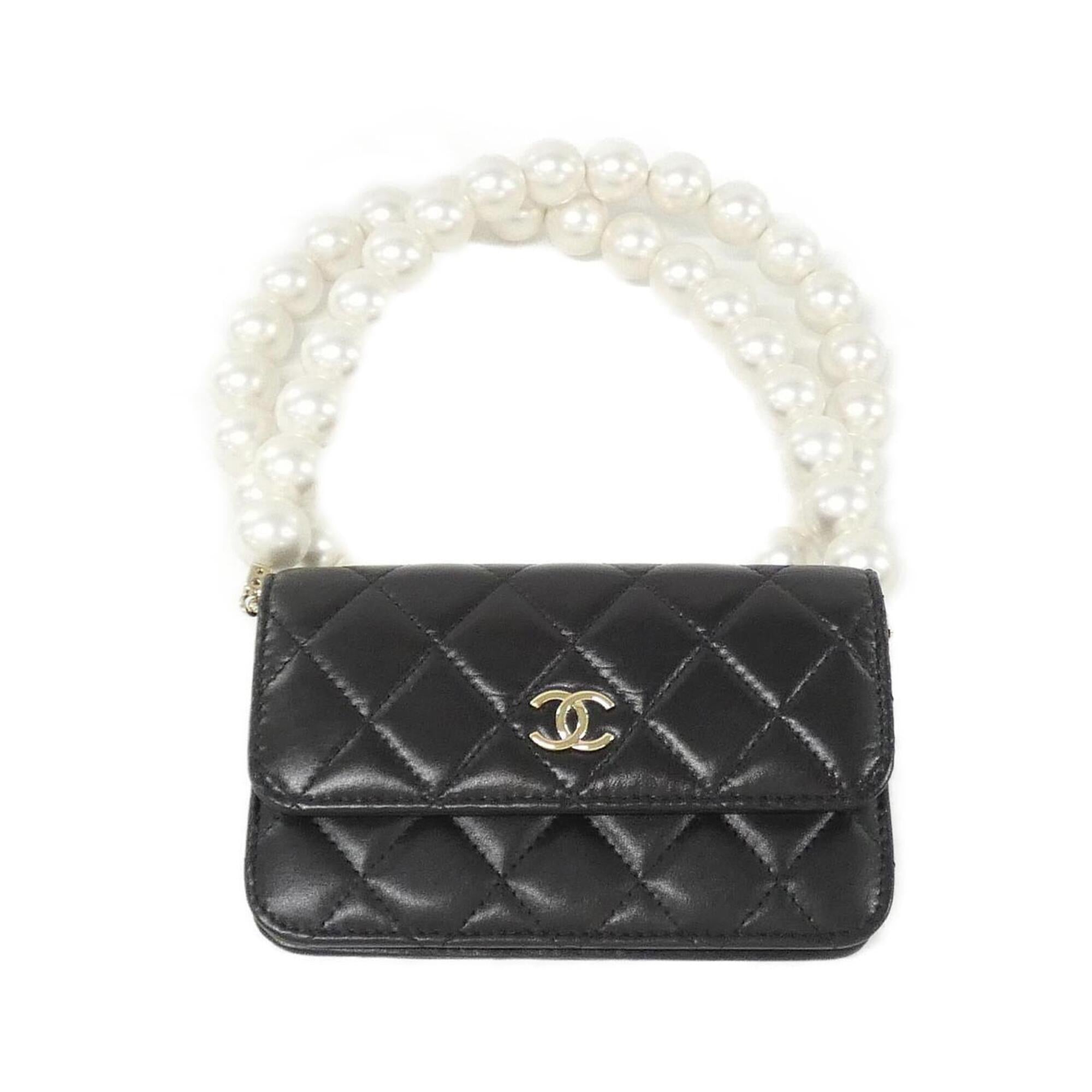 Chanel Black Artificial Pearl Leather Chain/Shoulder Wallet (Pre-Owned)