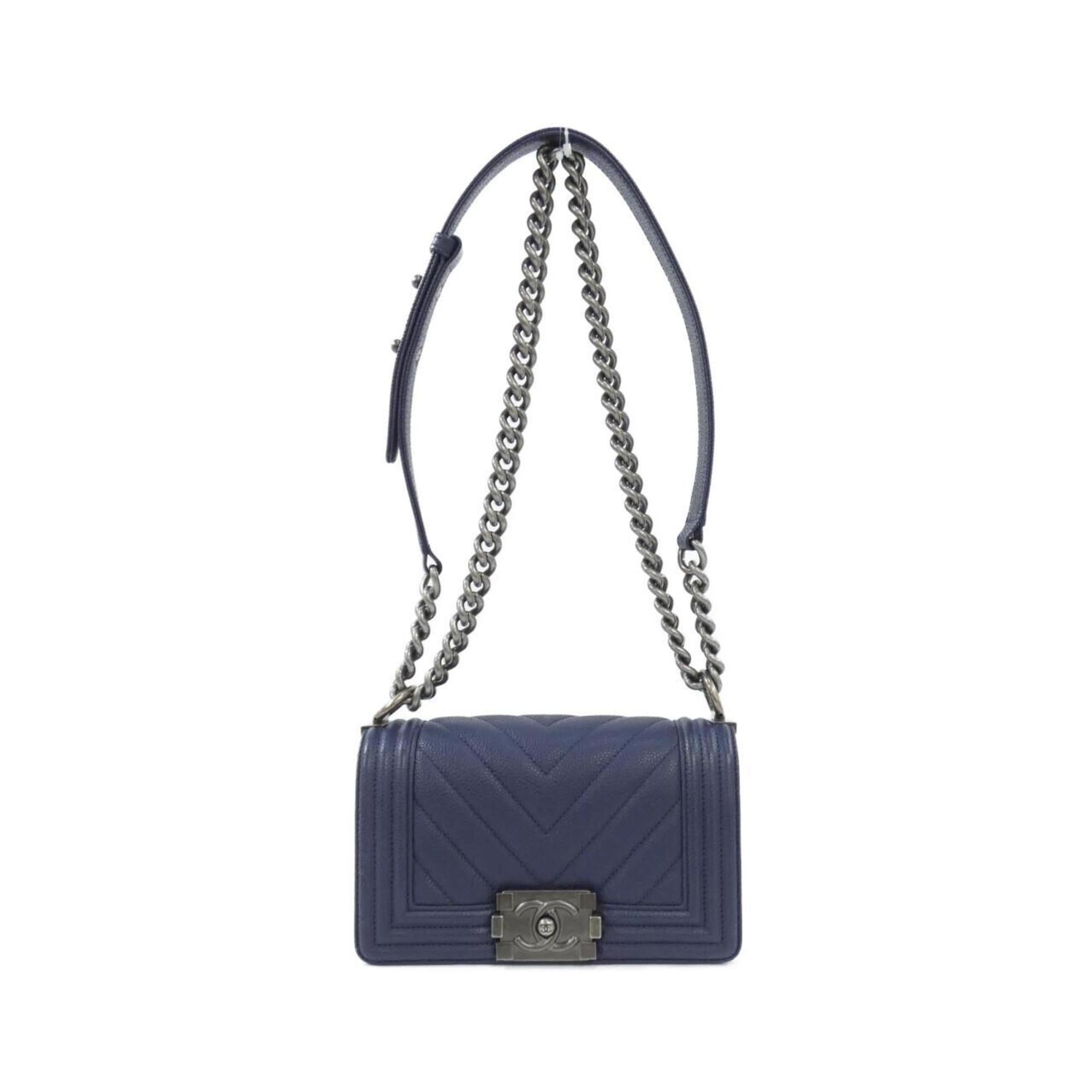 Chanel Navy Grained Calfskin Shoulder Bag (Pre-Owned)