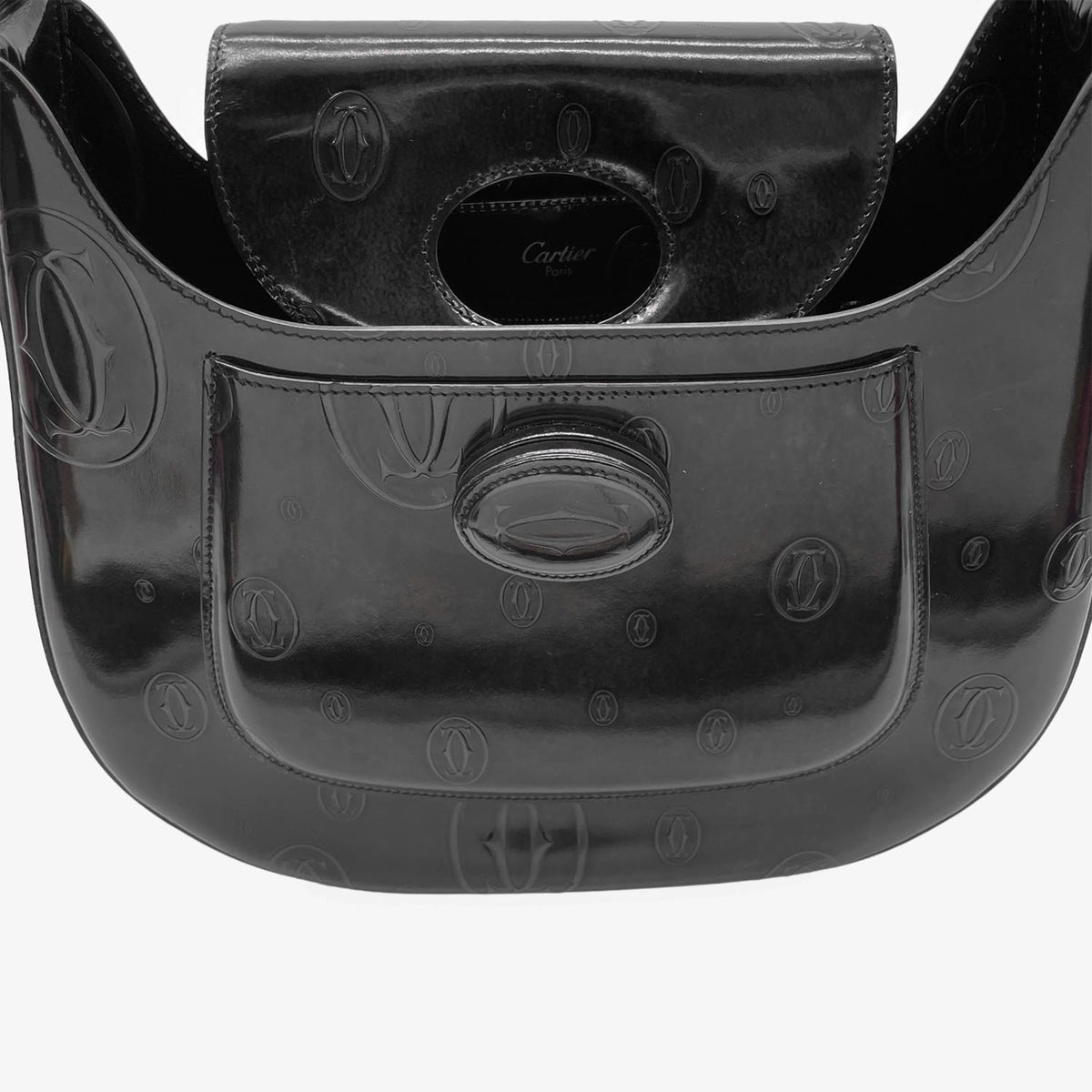 Cartier Black Patent Leather Handbag Shoulder Bag (Pre-Owned)