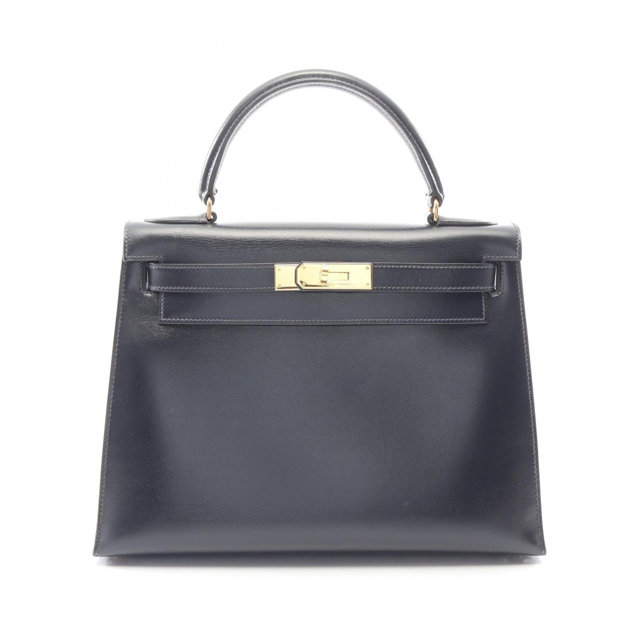 Hermes Blue Indigo Navy Box Calf Leather Handbag (Pre-Owned)