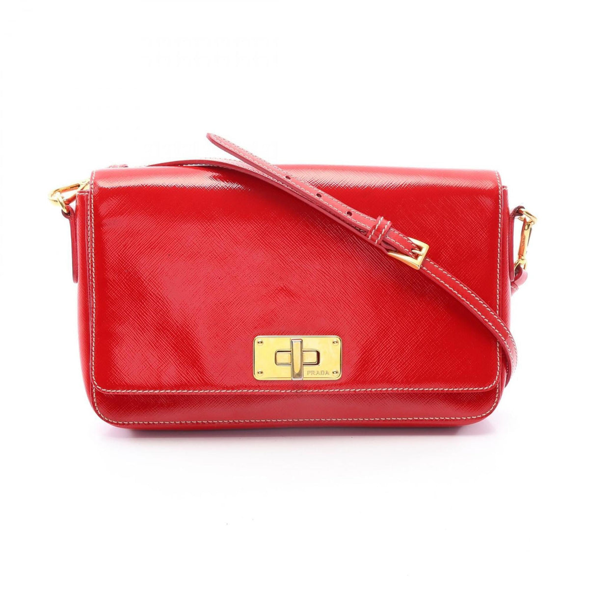 Prada Red Color Patent Leather Handbag Shoulder Bag (Pre-Owned)