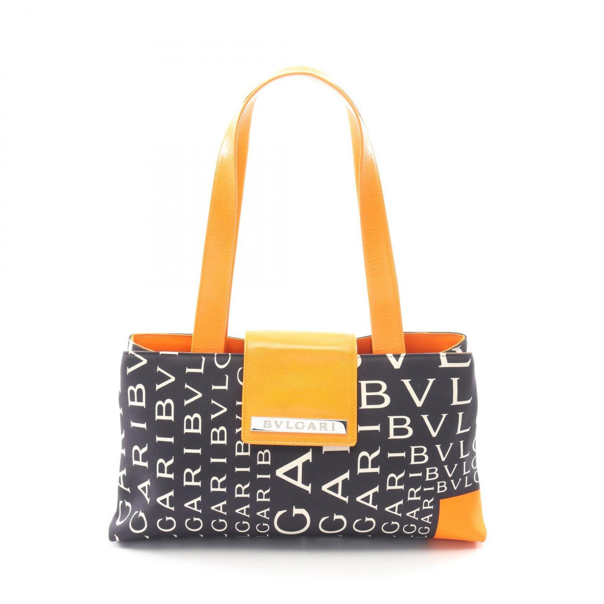 Bvlgari Black Orange Canvas Leather Handbag (Pre-Owned)
