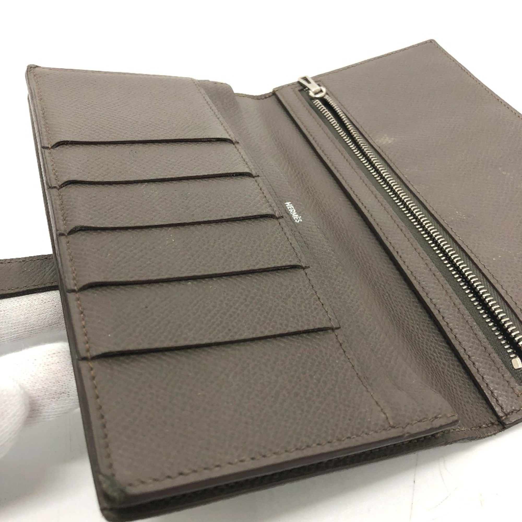 Hermes Gray Leather Long Wallet (Bi-Fold) (Pre-Owned)
