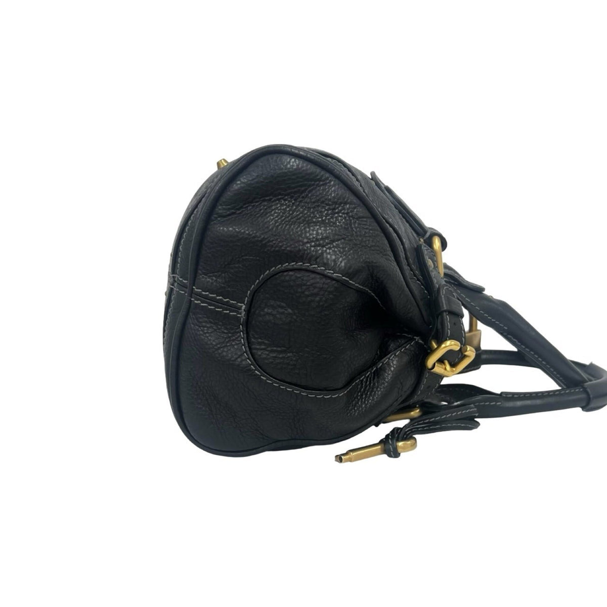 Chloé Black Leather Boston Bag Handbag Tote Bag (Pre-Owned)