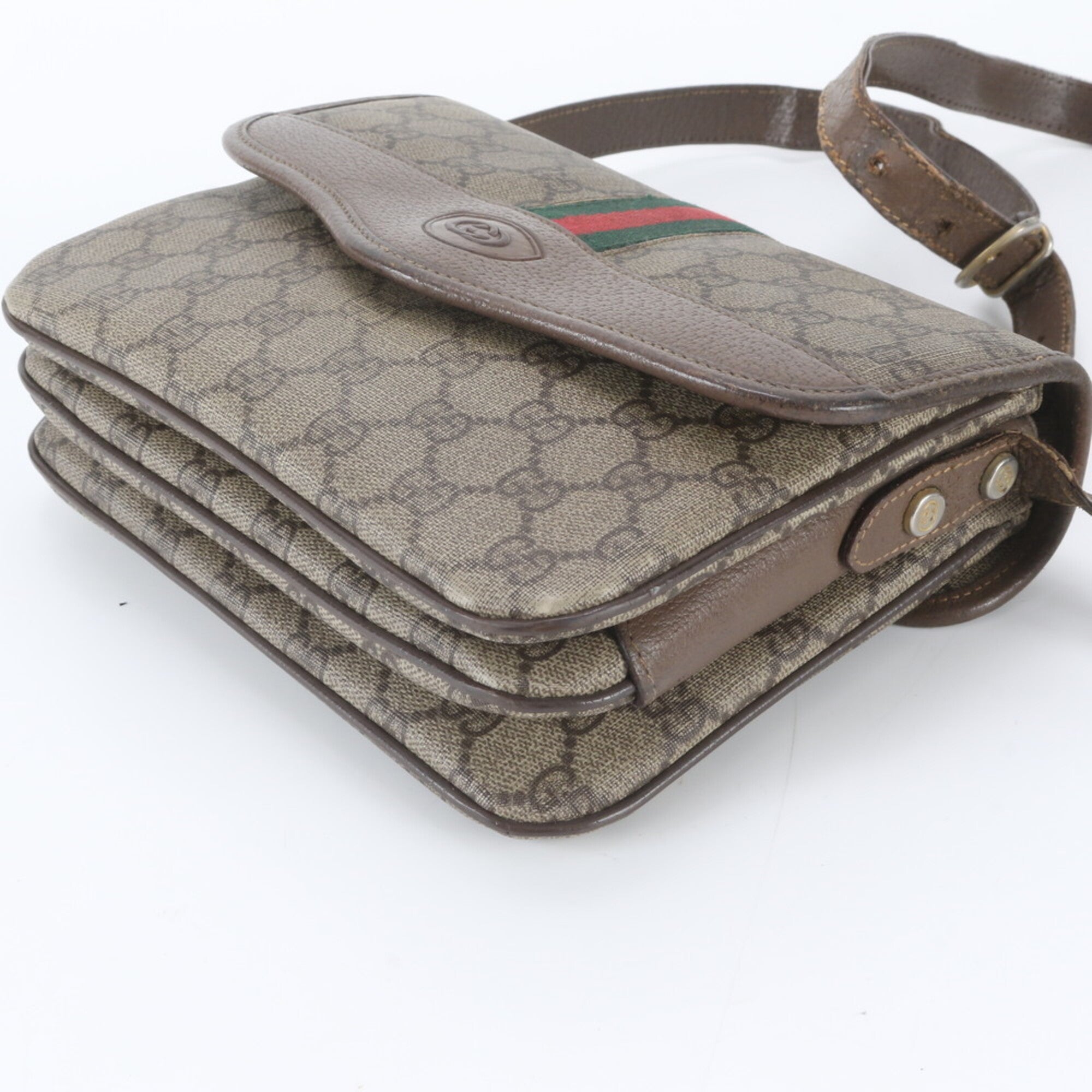 Gucci Brown Leather Coated Canvas Shoulder Bag (Pre-Owned)