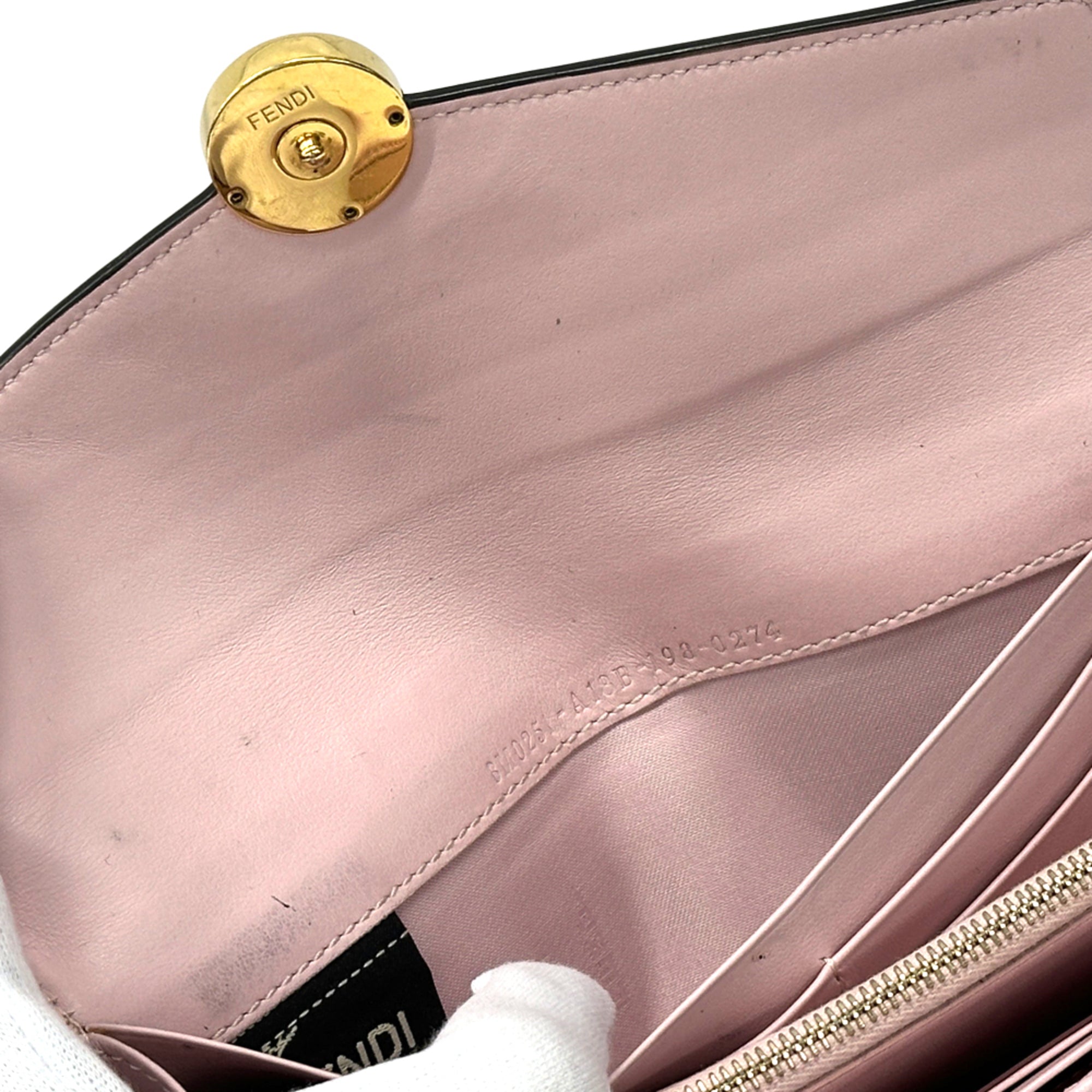 Fendi Gold Pink Leather Long Wallet (Bi-Fold) (Pre-Owned)