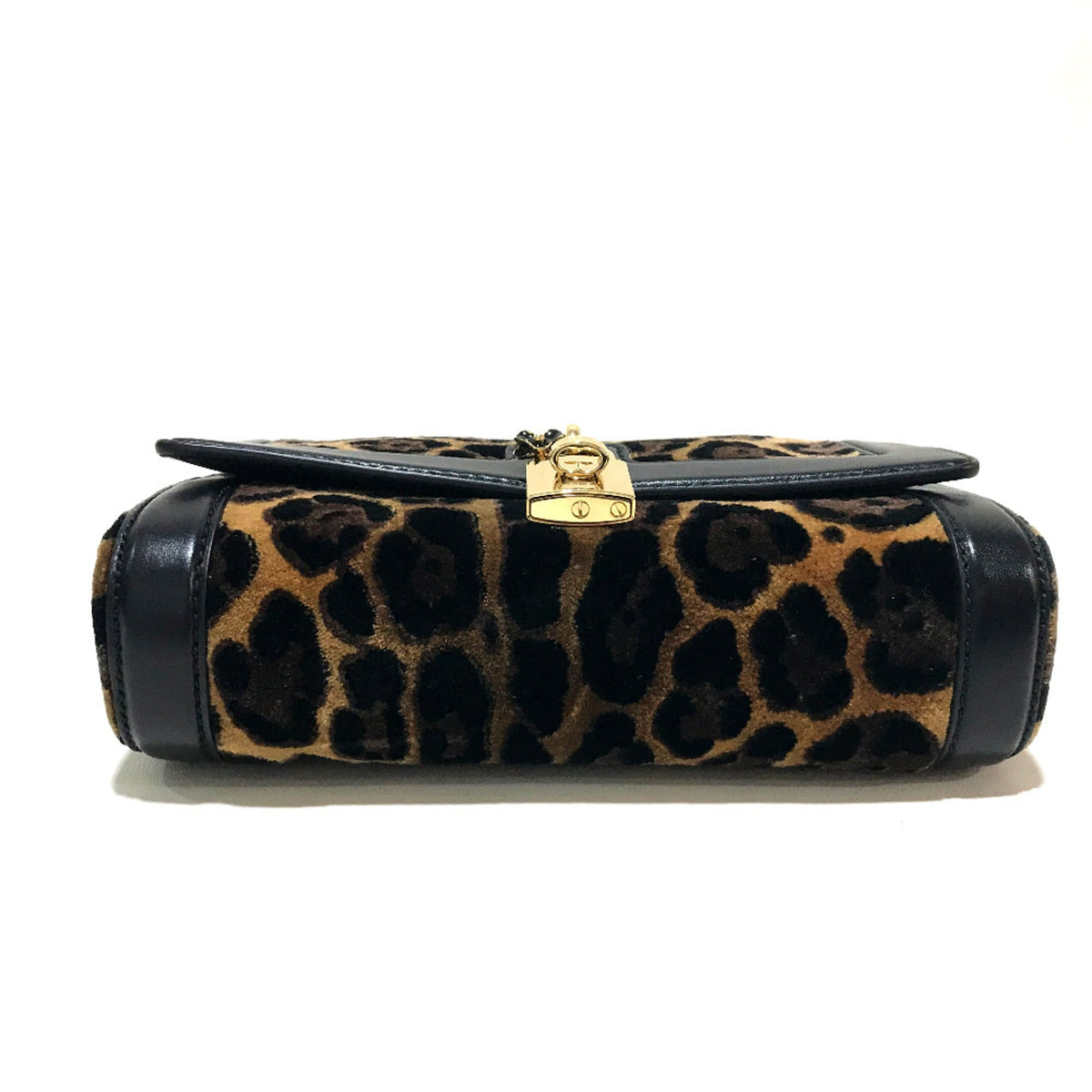 Dolce & Gabbana Black Brown Velvet Leather Shoulder Bag (Pre-Owned)