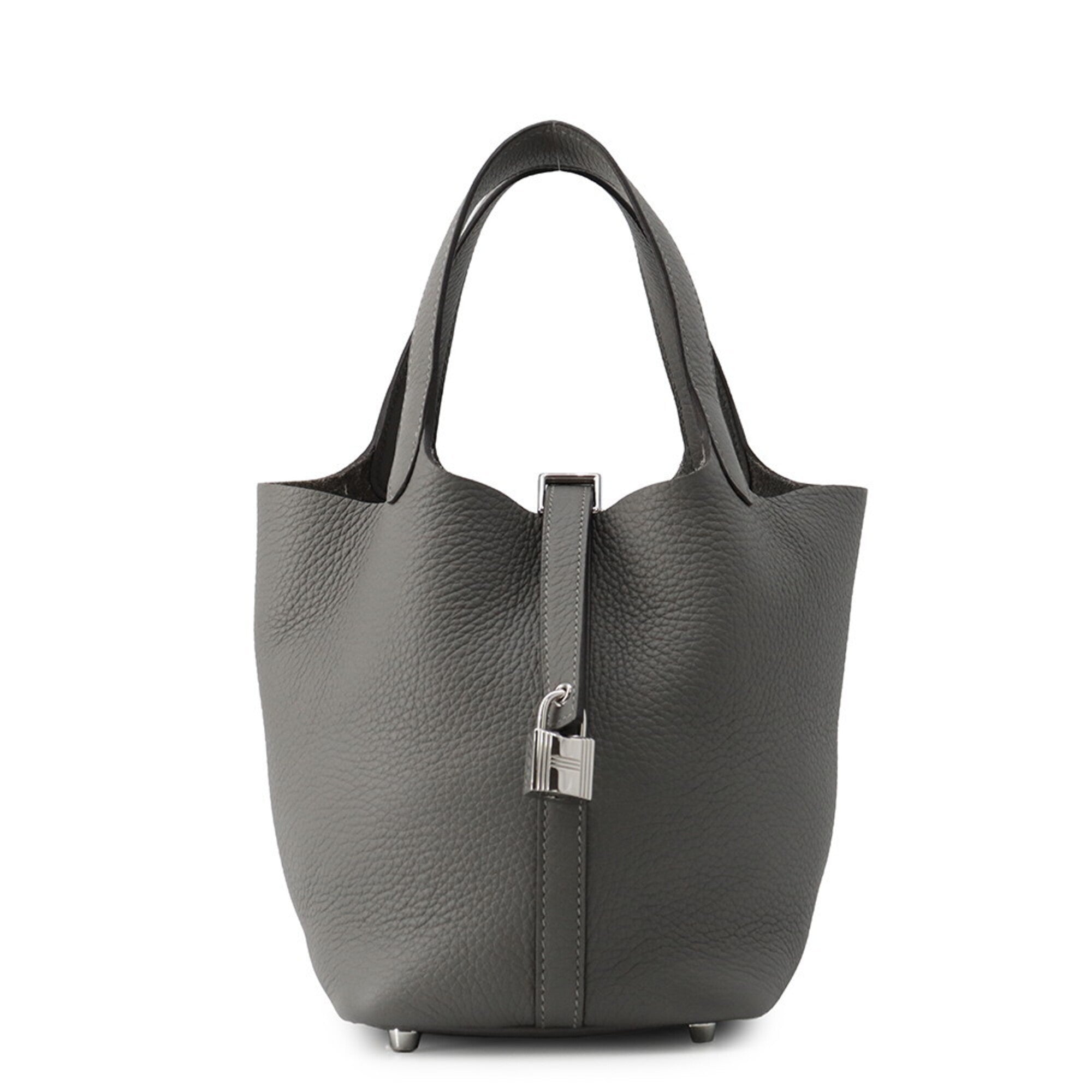 Hermes Gray Taurillon Clemence Leather Handbag Tote Bag (Pre-Owned)