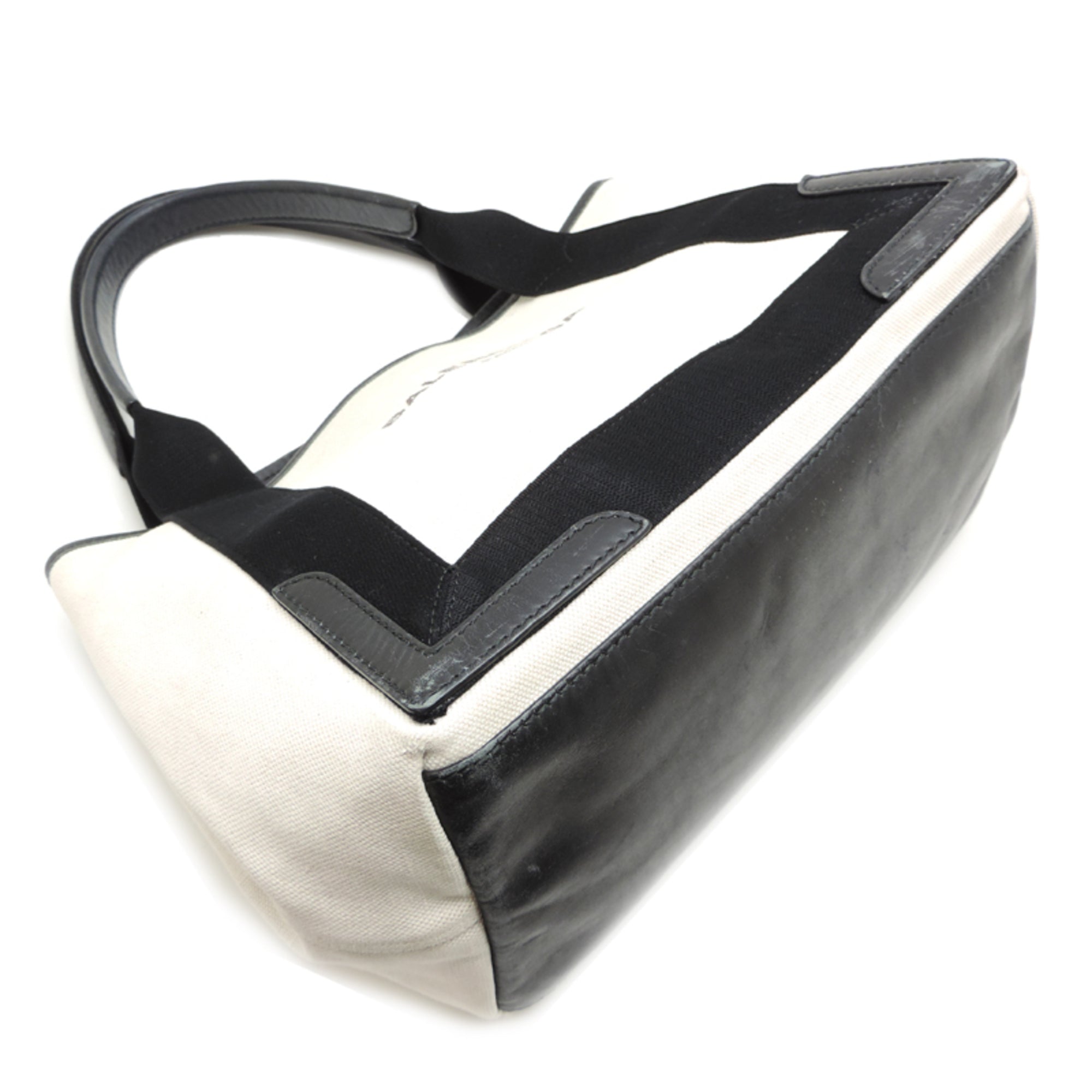 Balenciaga Black White Canvas Leather Handbag Pouch (Pre-Owned)