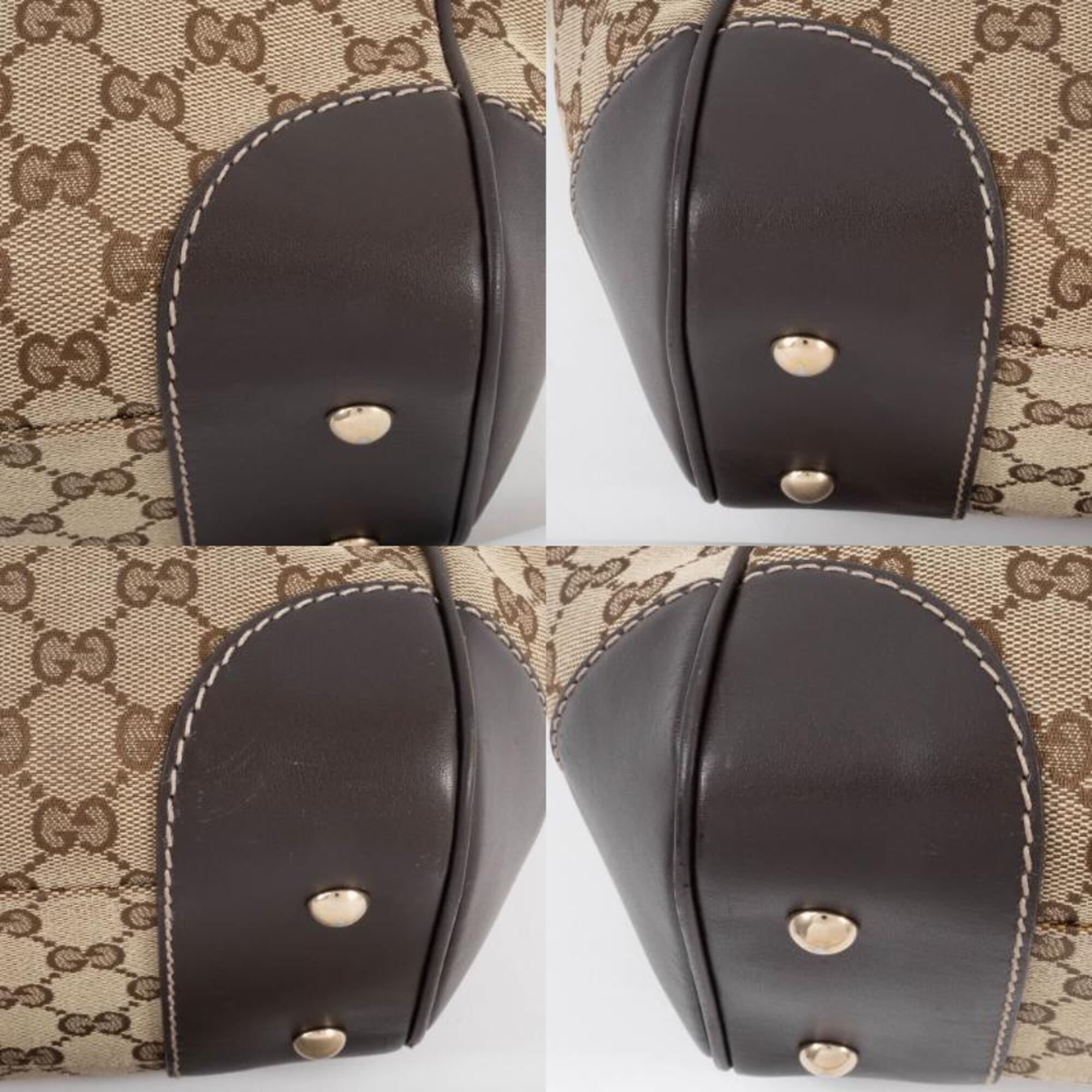 Gucci Gg Canvas Beige Brown Gg Canvas Leather Handbag (Pre-Owned)