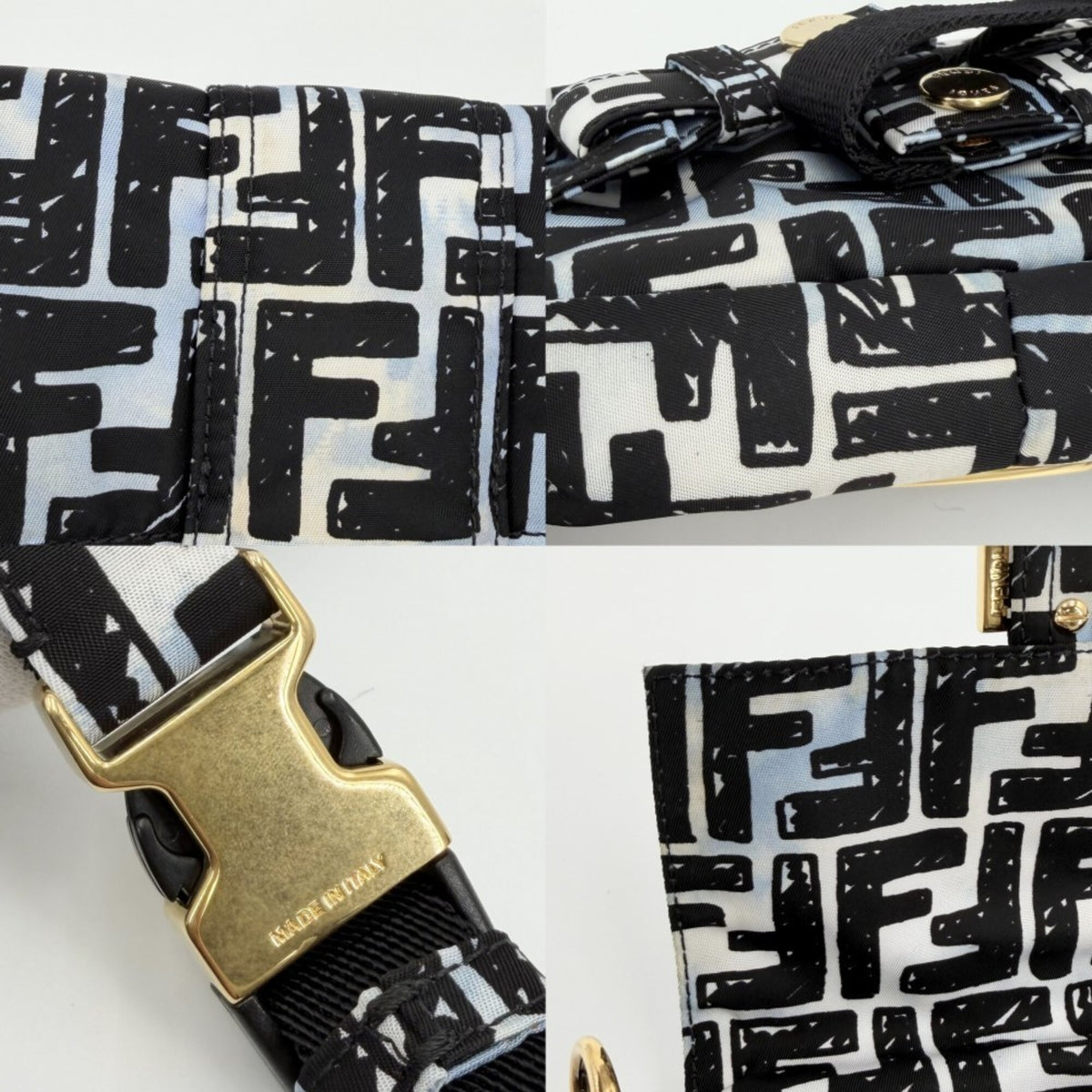 Fendi Black Blue White Nylon Shoulder Bag Sling Bag (Pre-Owned)