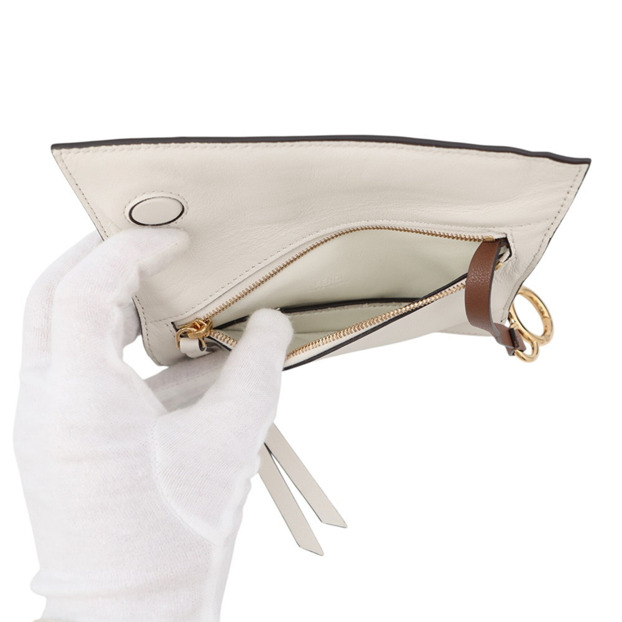 Fendi Brown Ivory Leather Handbag Pochette Pouch (Pre-Owned)