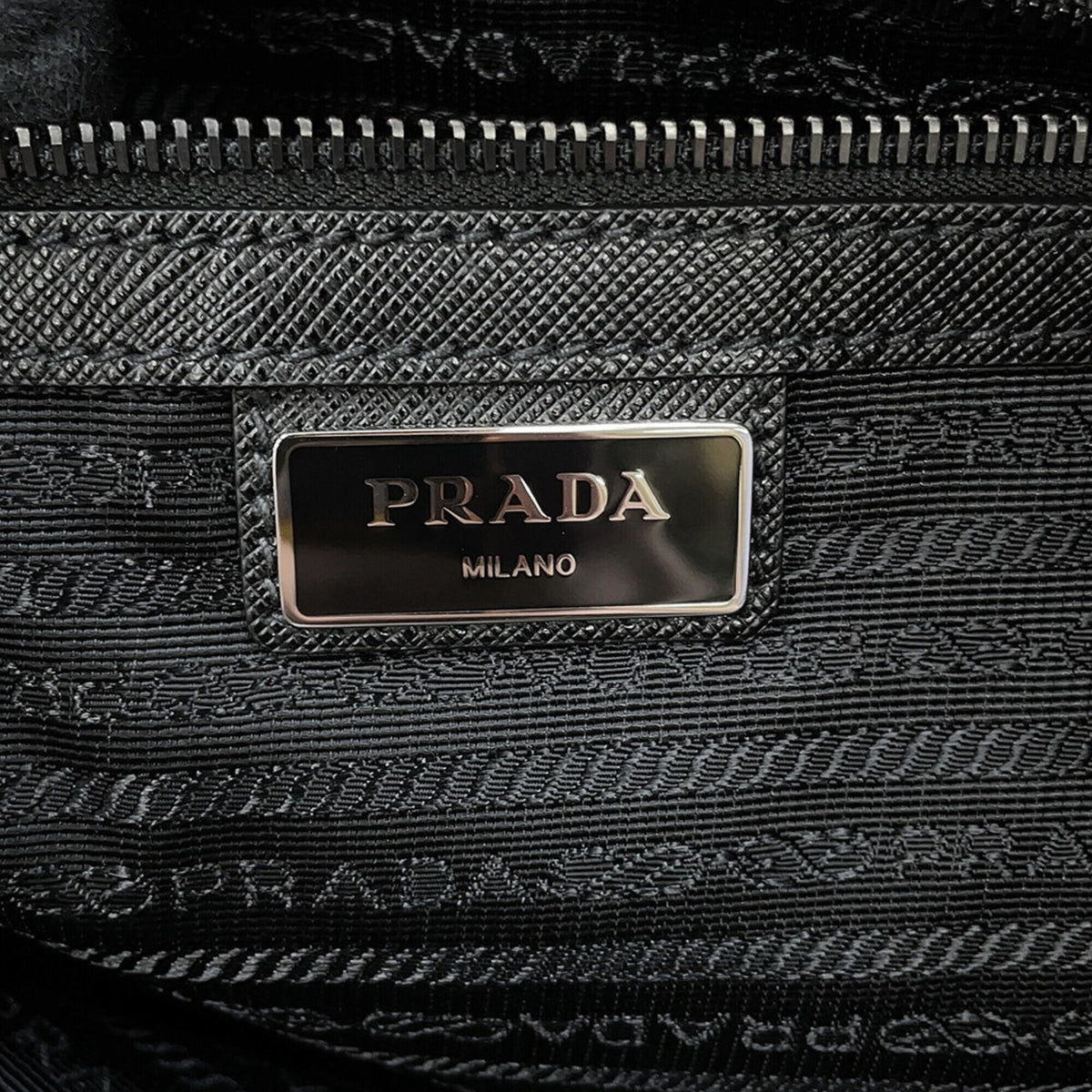 Prada Saffiano Black Gray Nylon Saffiano Handbag Tote Bag (Pre-Owned)