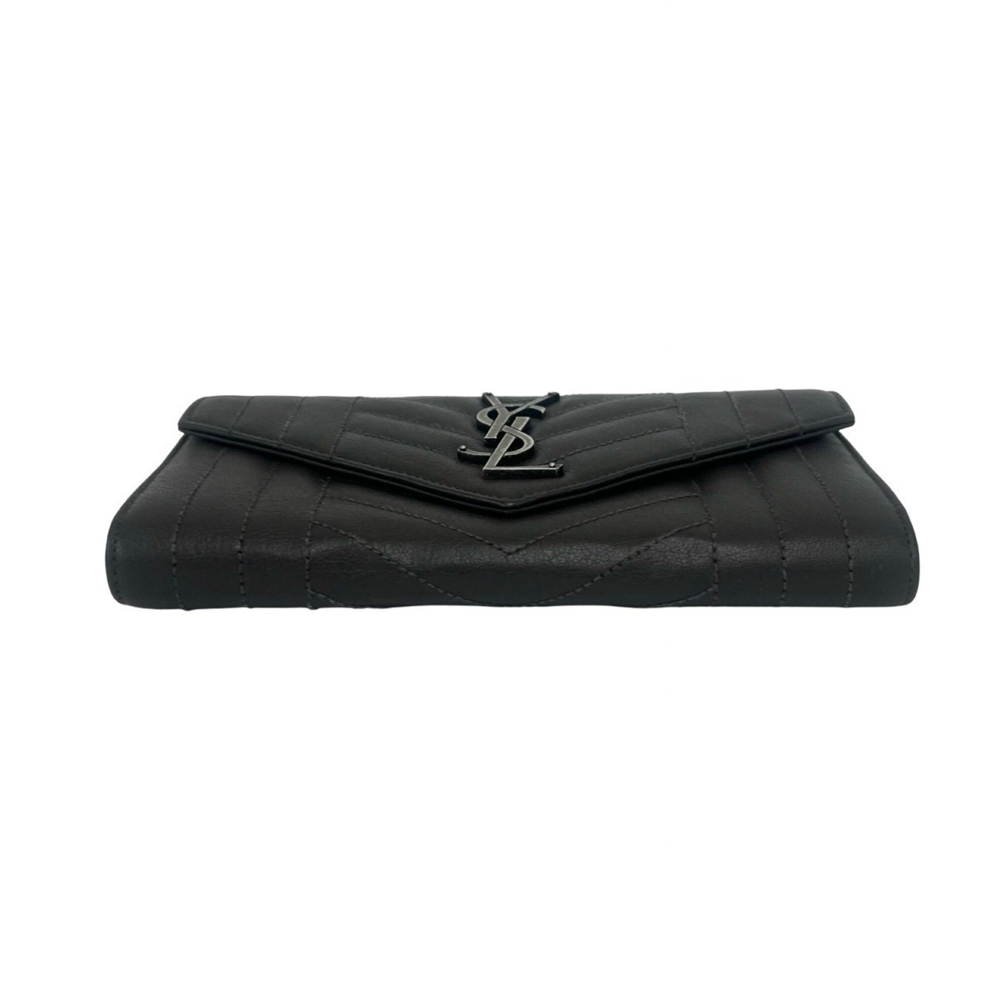 Saint Laurent Gray Leather Long Wallet (Bi-Fold) (Pre-Owned)