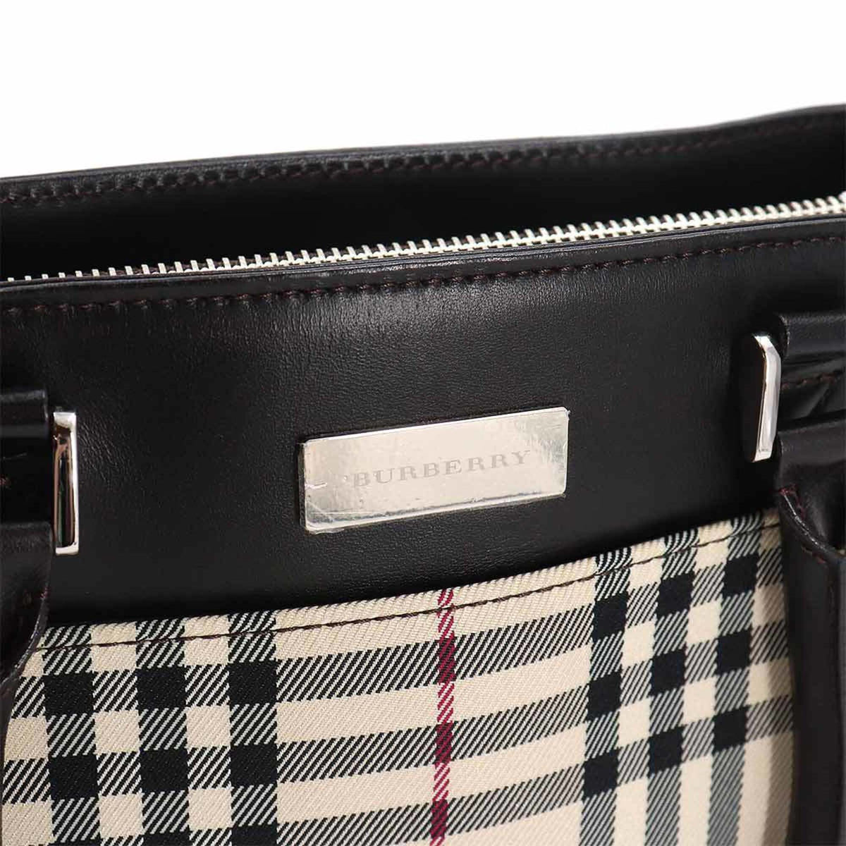Burberry Beige Dark Brown Canvas Leather Handbag (Pre-Owned)
