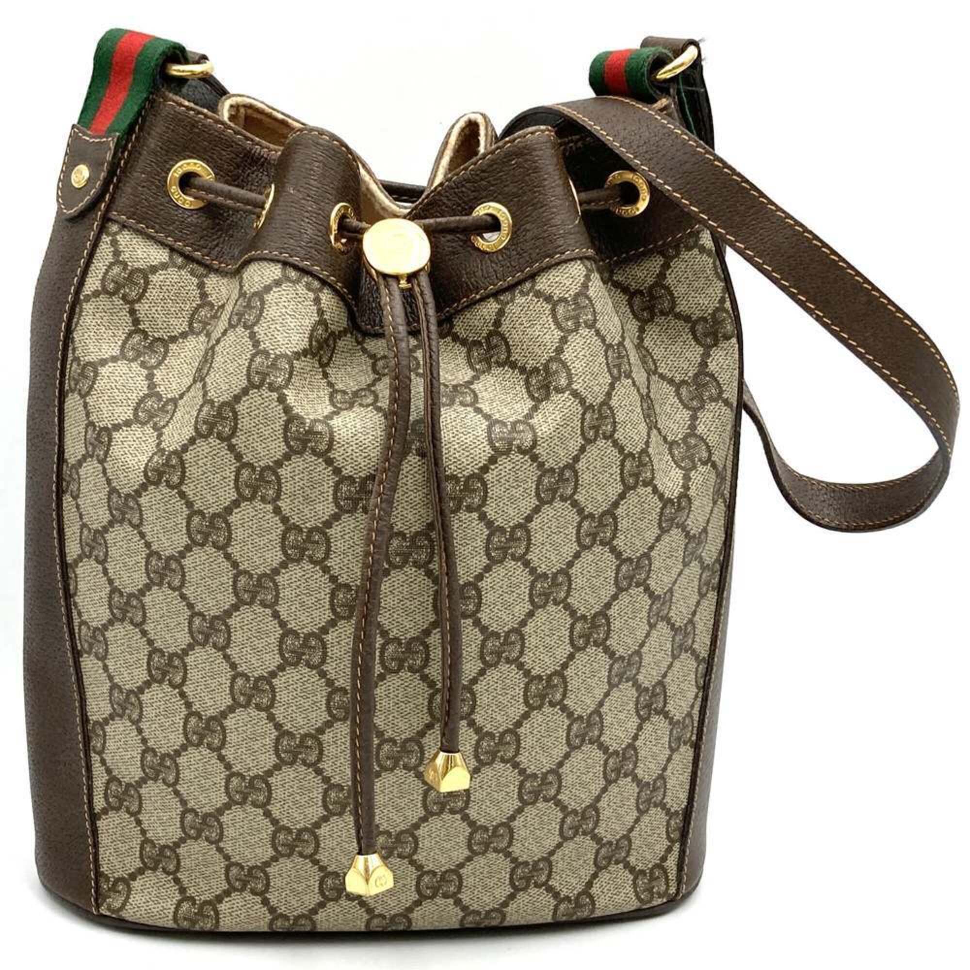 Gucci Beige Brown Gg Supreme Canvas Shoulder Bag (Pre-Owned)