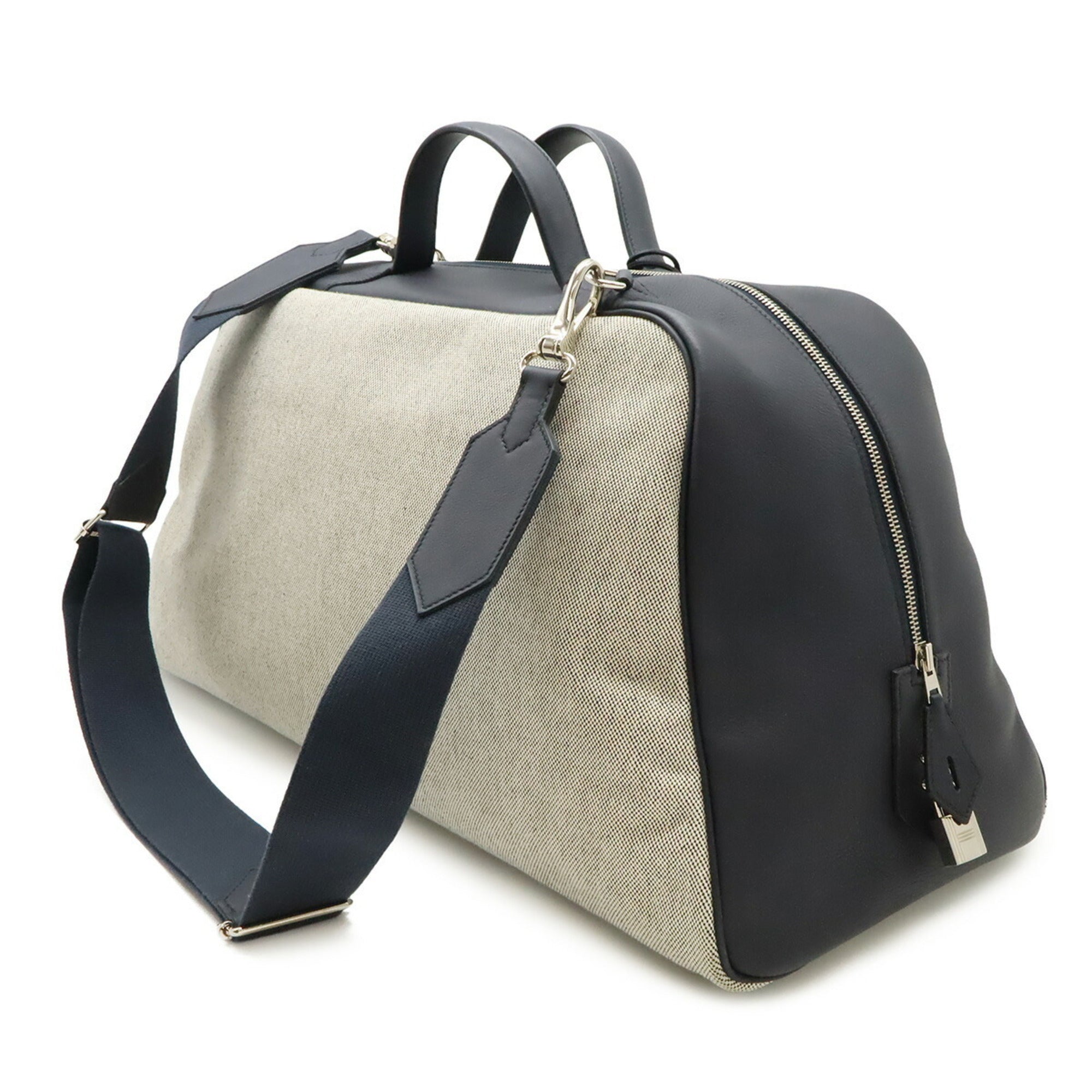 Hermes Blue Indigo Toile H Boston Bag (Pre-Owned)