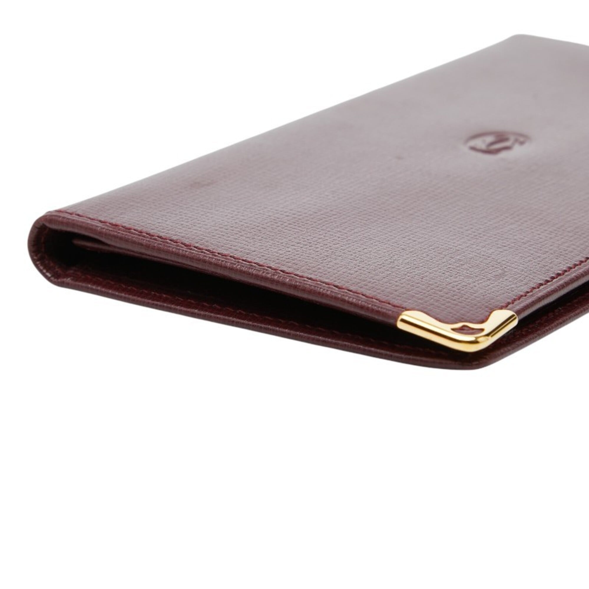 Cartier Must Bordeaux Wine Red Leather Long Wallet (Bi-Fold) (Pre-Owned)