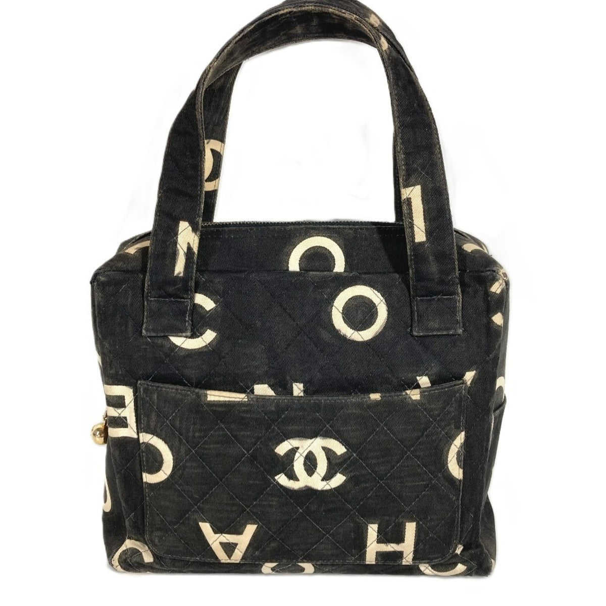 Chanel Black White Canvas Handbag Tote Bag (Pre-Owned)