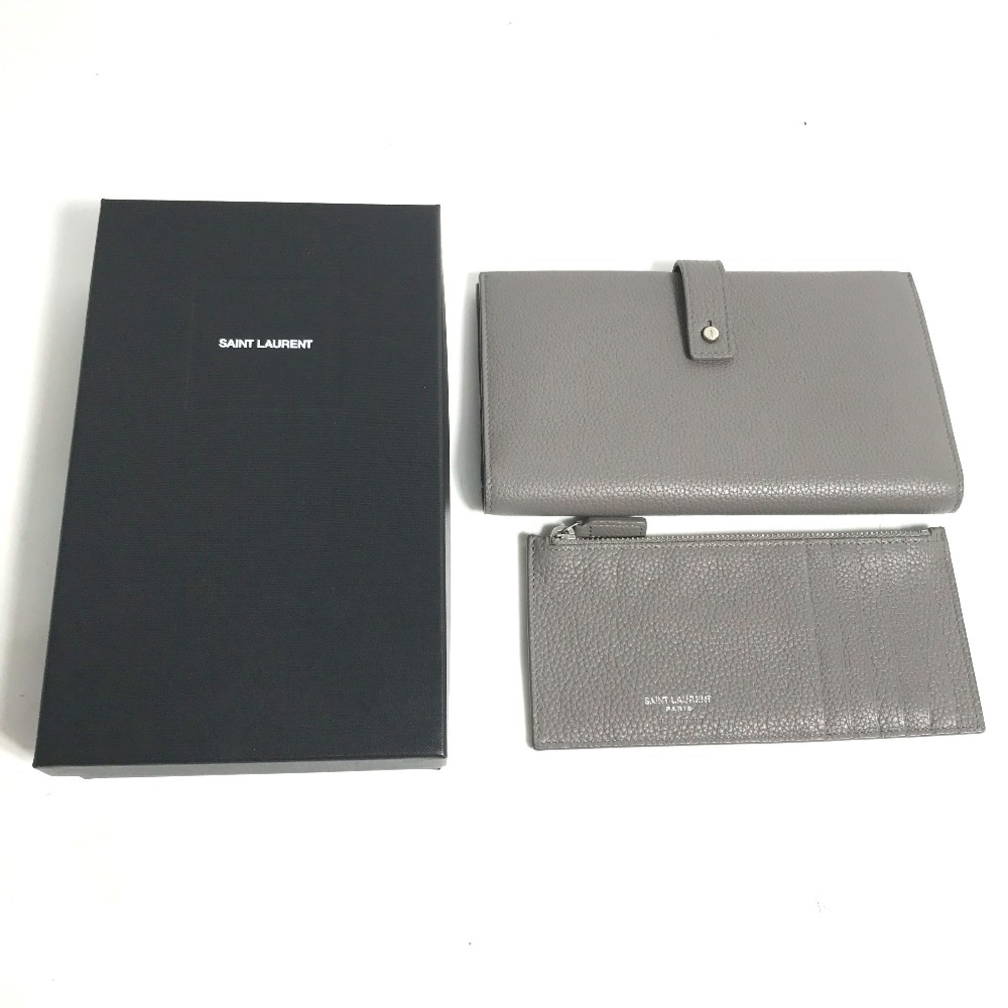 Yves Saint Laurent Gray Leather Long Wallet (Bi-Fold) (Pre-Owned)