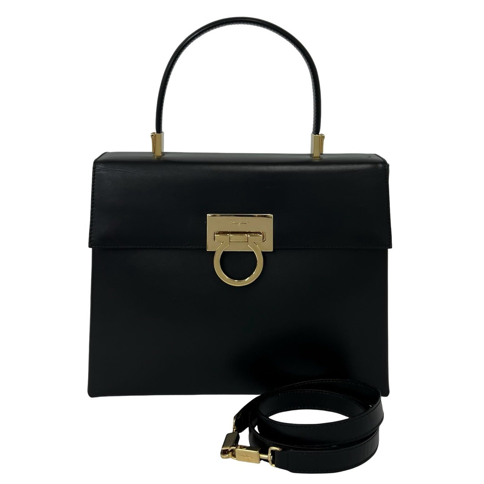 Salvatore Ferragamo Black Leather Handbag Shoulder Bag (Pre-Owned)