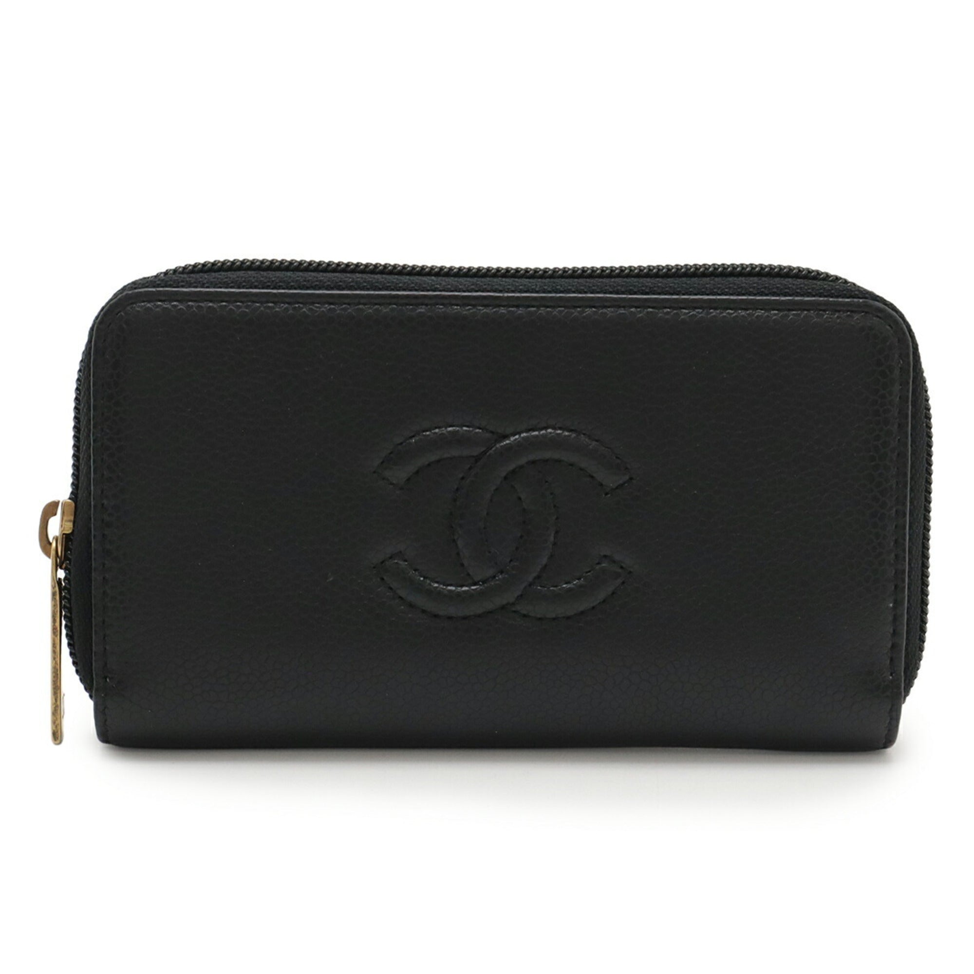 Chanel Black Grained Calfskin Leather Long Wallet (Bi-Fold) (Pre-Owned)