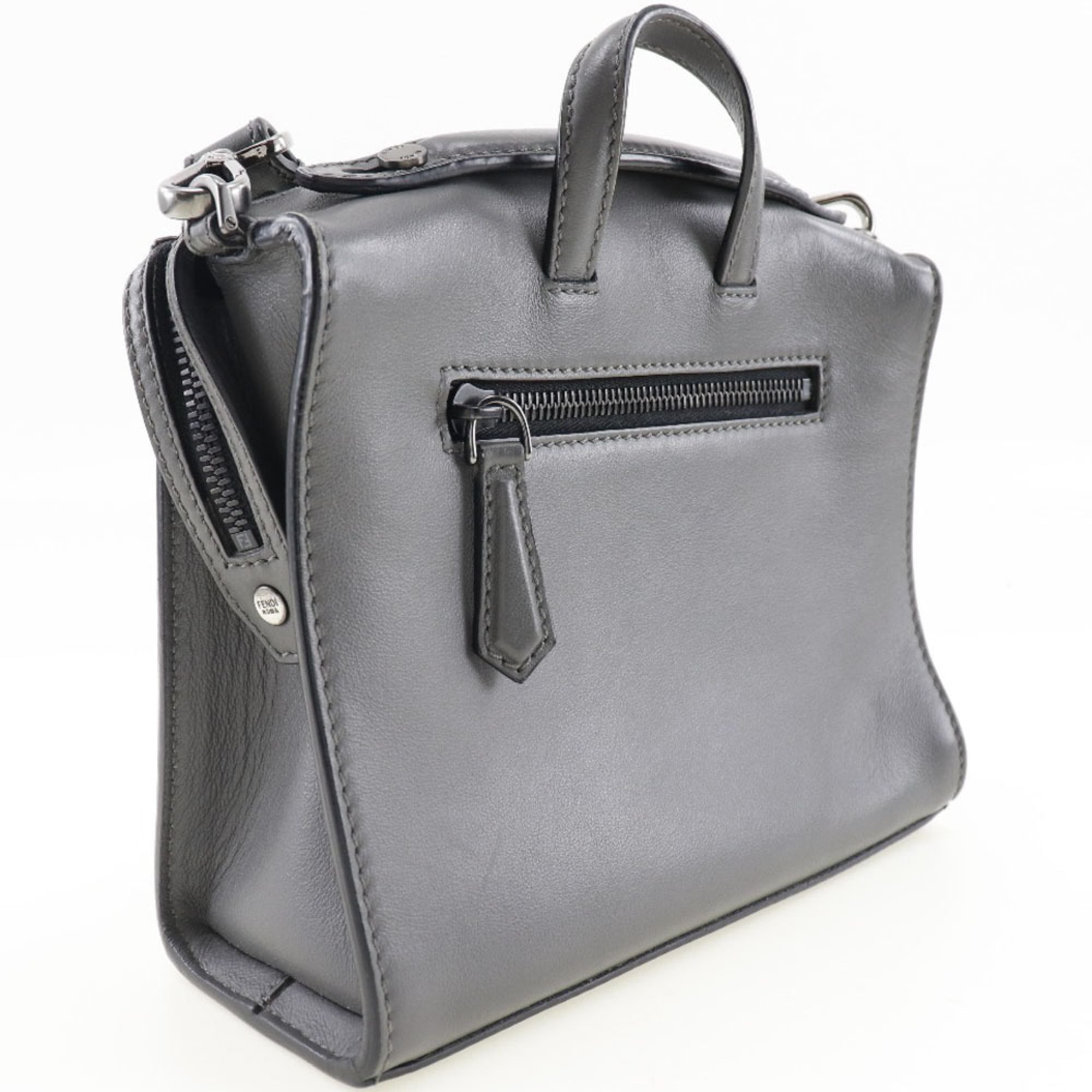 Fendi Gray Leather Handbag (Pre-Owned)