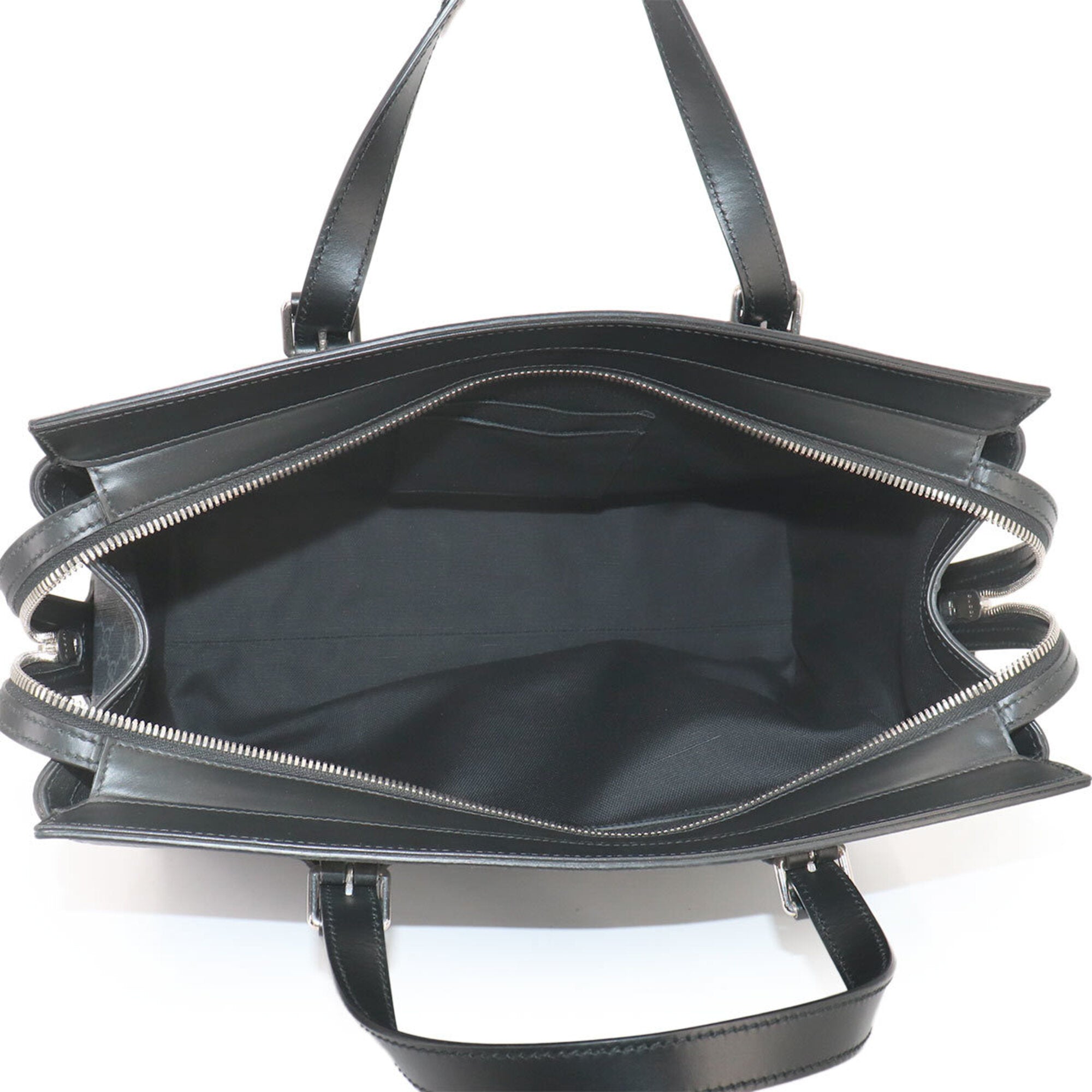 Gucci Black Gray Gg Supreme Canvas Leather Handbag Tote Bag (Pre-Owned)
