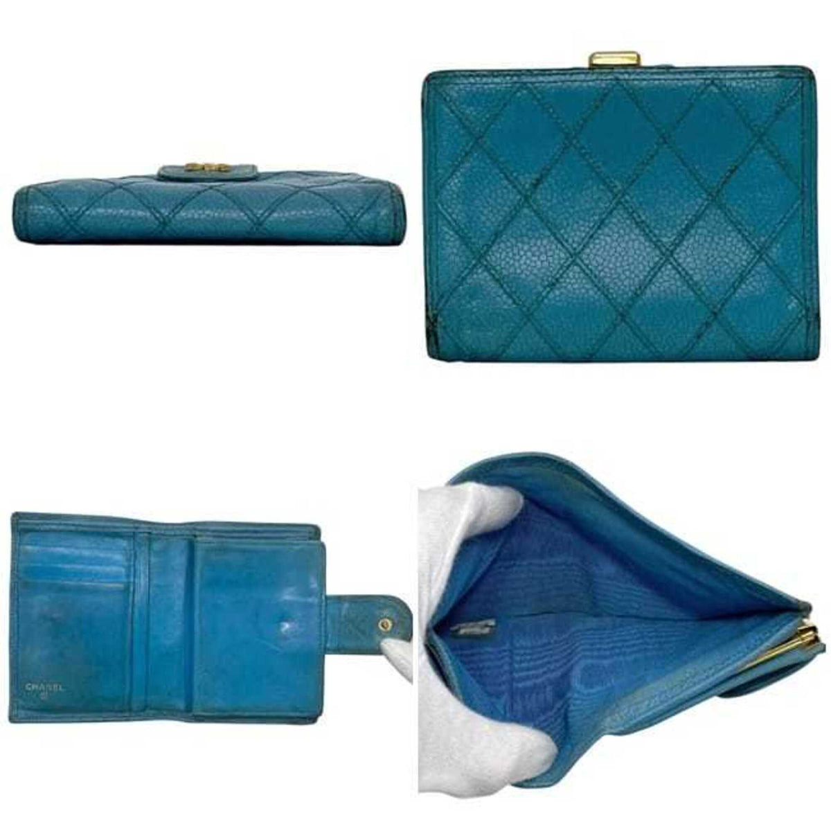 Chanel Blue Grained Calfskin Wallet (Bi-Fold) (Pre-Owned)