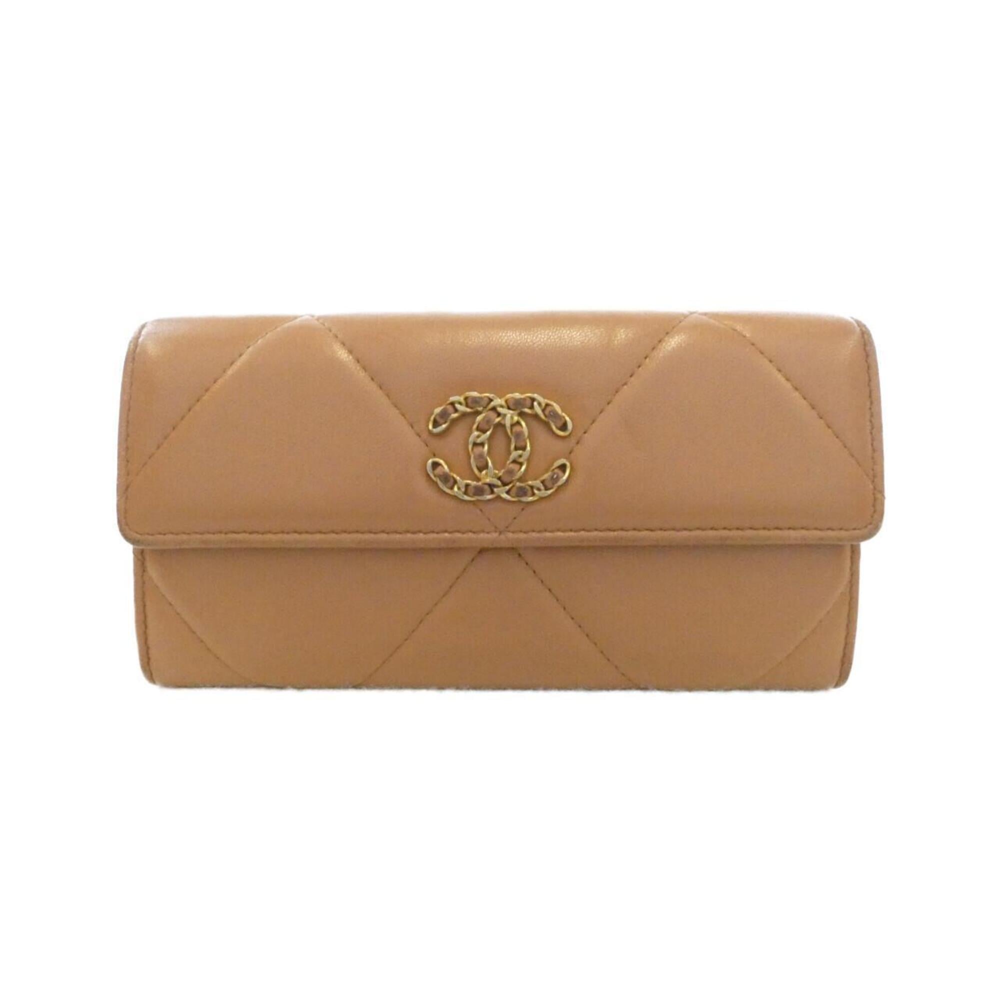 Chanel Brown Leather Long Wallet (Bi-Fold) (Pre-Owned)