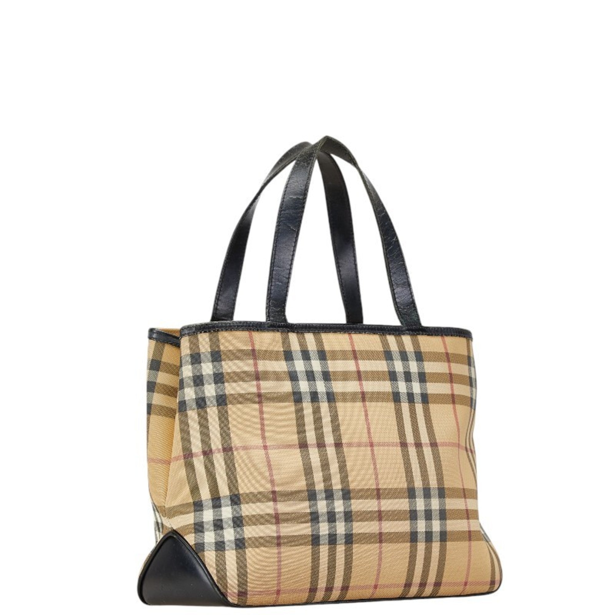 Burberry Beige Black Canvas Leather Handbag (Pre-Owned)