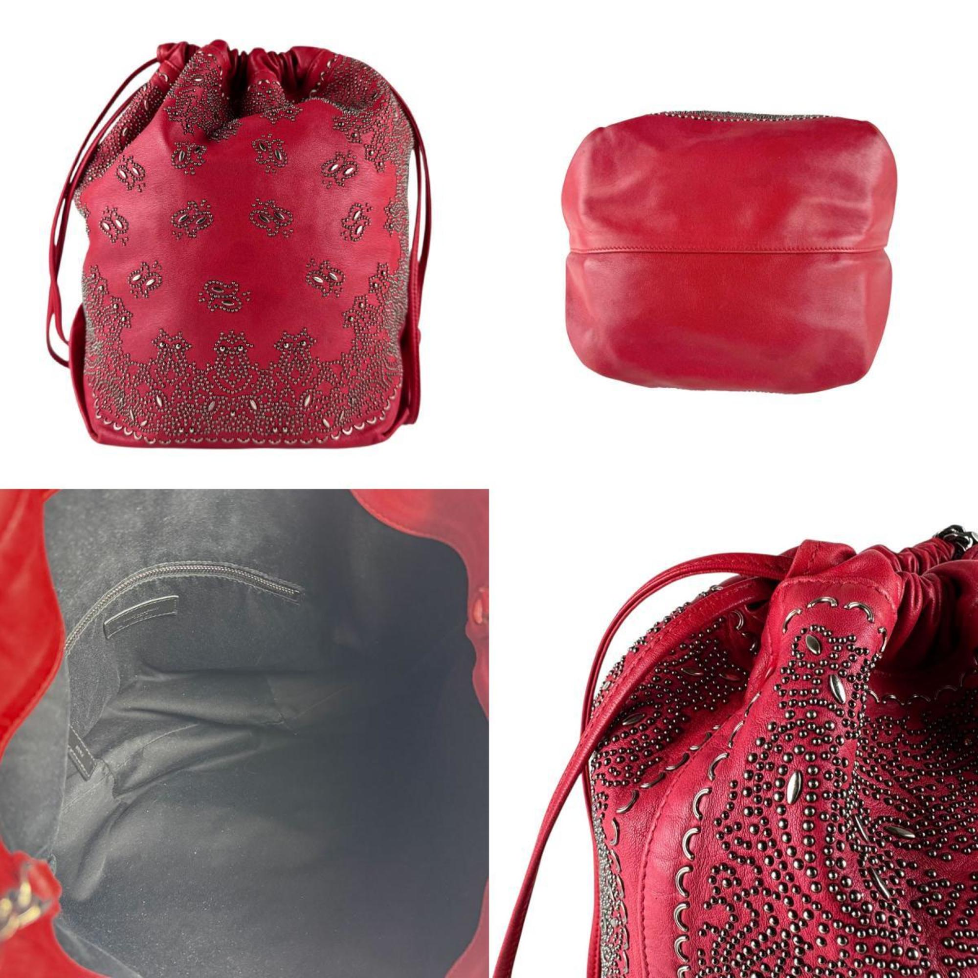 Saint Laurent Red Color Leather Metal Shoulder Bag (Pre-Owned)
