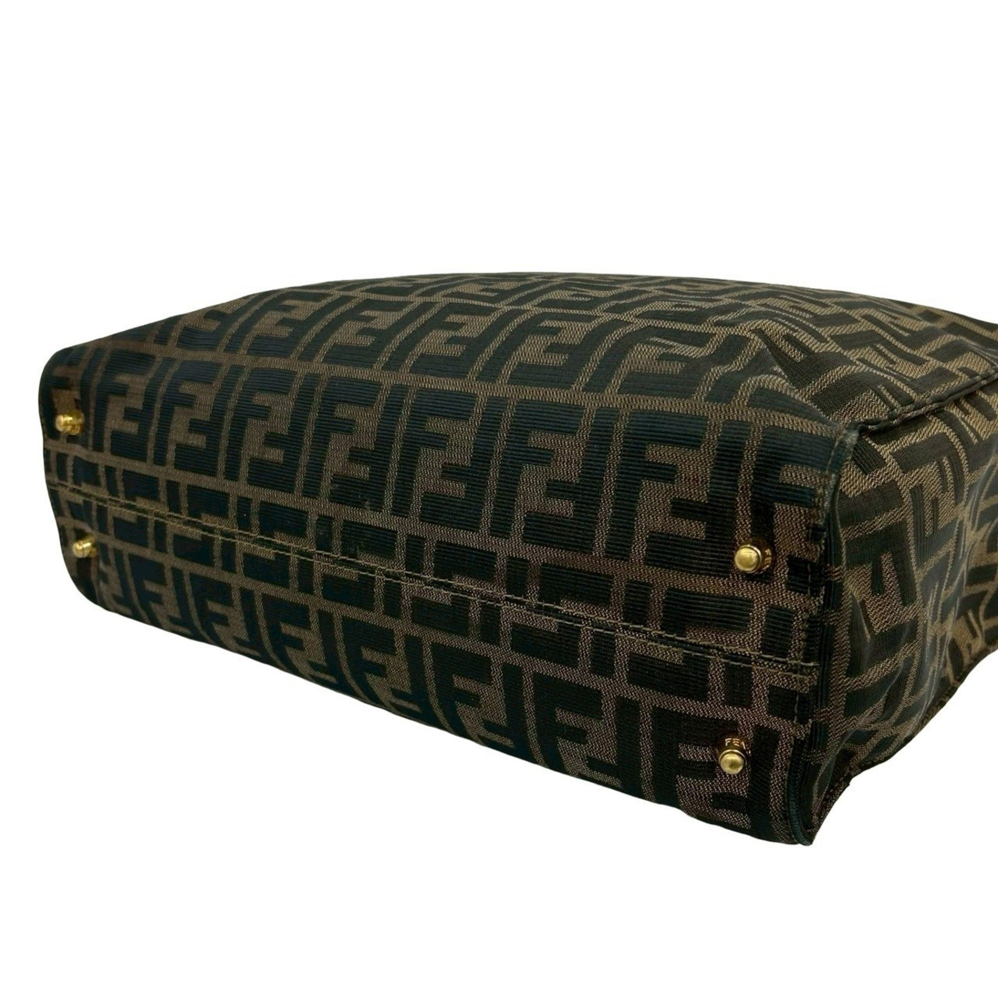 Fendi Black Brown Khaki Canvas Leather Handbag Tote Bag (Pre-Owned)