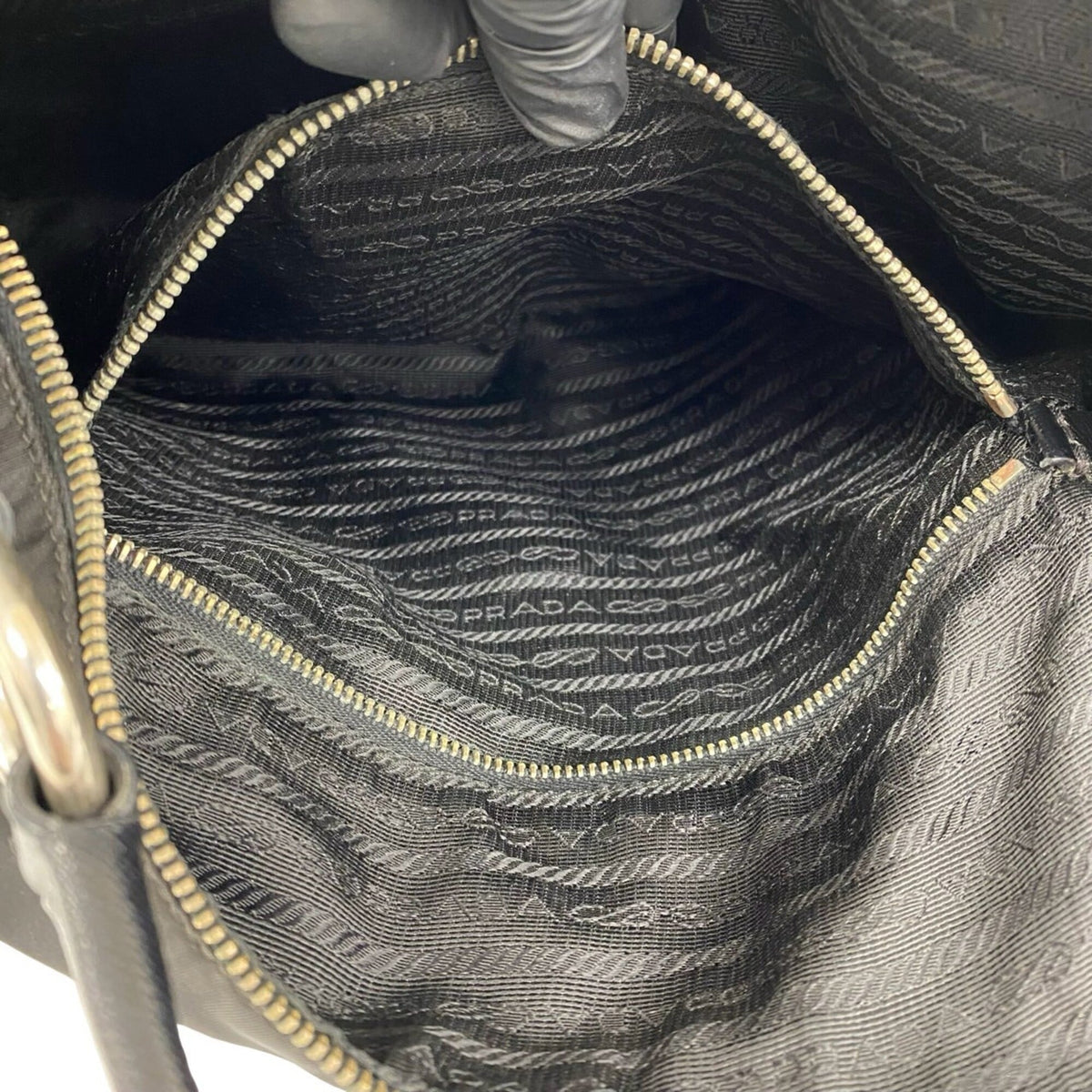 Prada Black Nylon Leather Shoulder Bag Tote Bag (Pre-Owned)