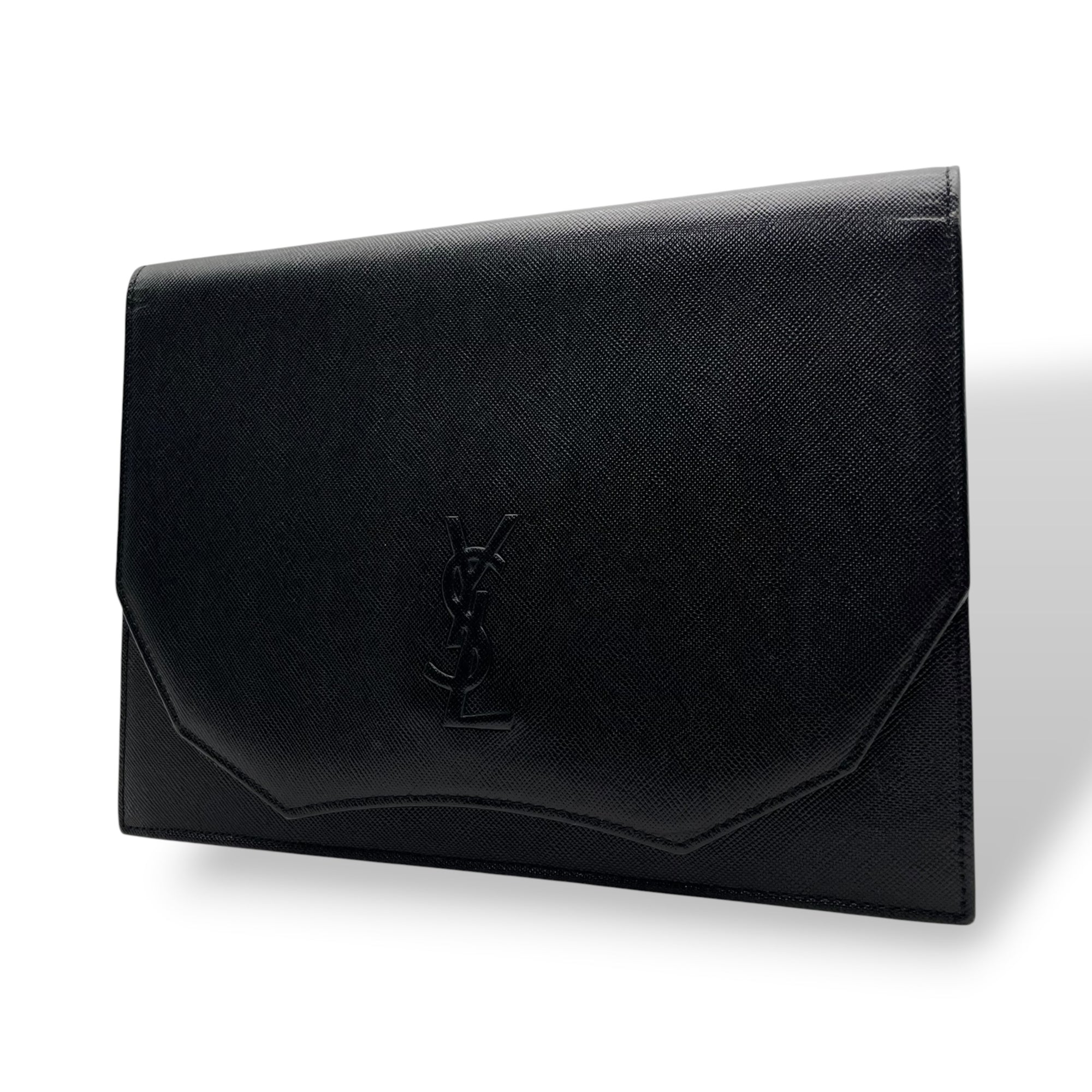 Yves Saint Laurent Black Leather Clutch Bag Handbag (Pre-Owned)