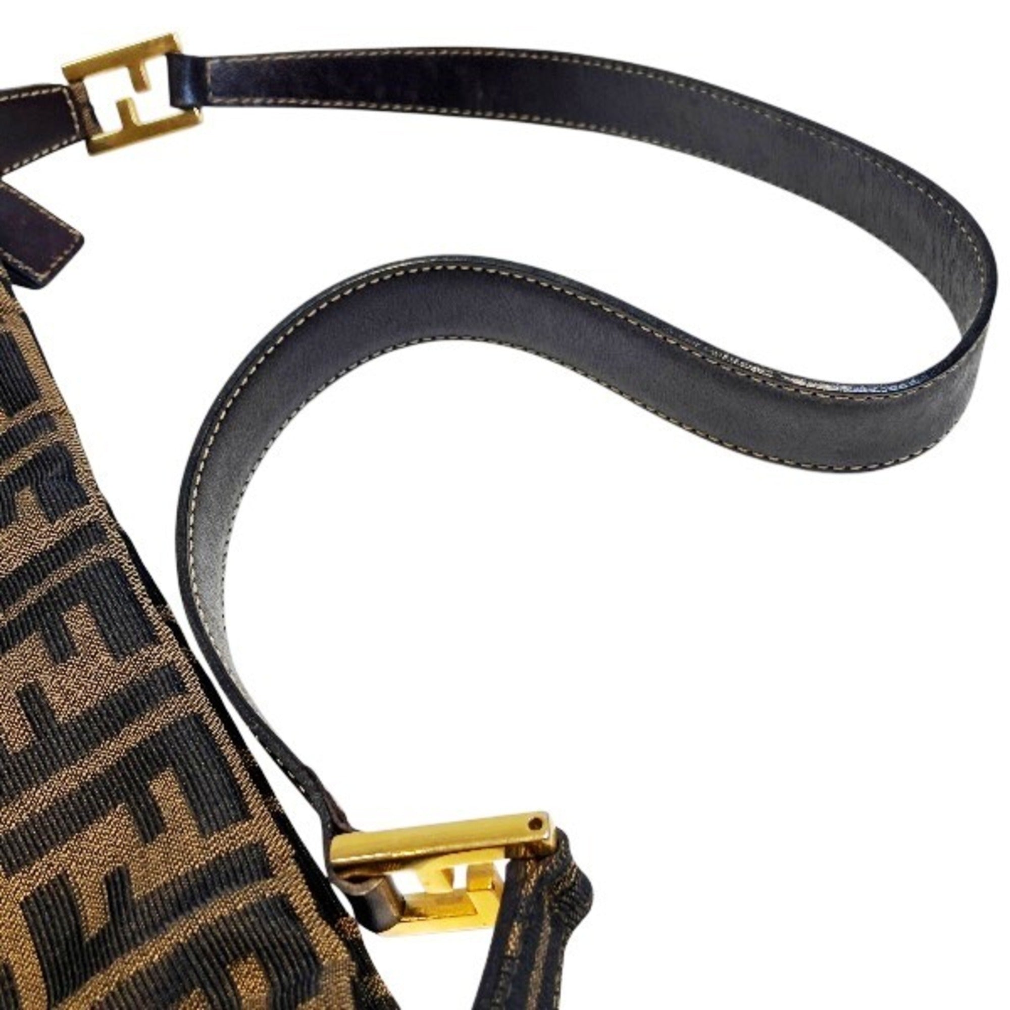 Fendi Zucca Brown Canvas Leather Handbag Shoulder Bag (Pre-Owned)
