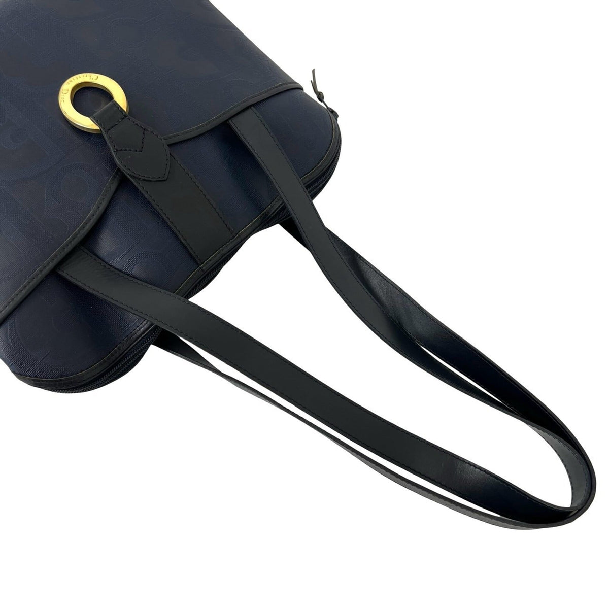 Christian Dior Black Navy Leather Pvc Shoulder Bag Tote Bag (Pre-Owned)