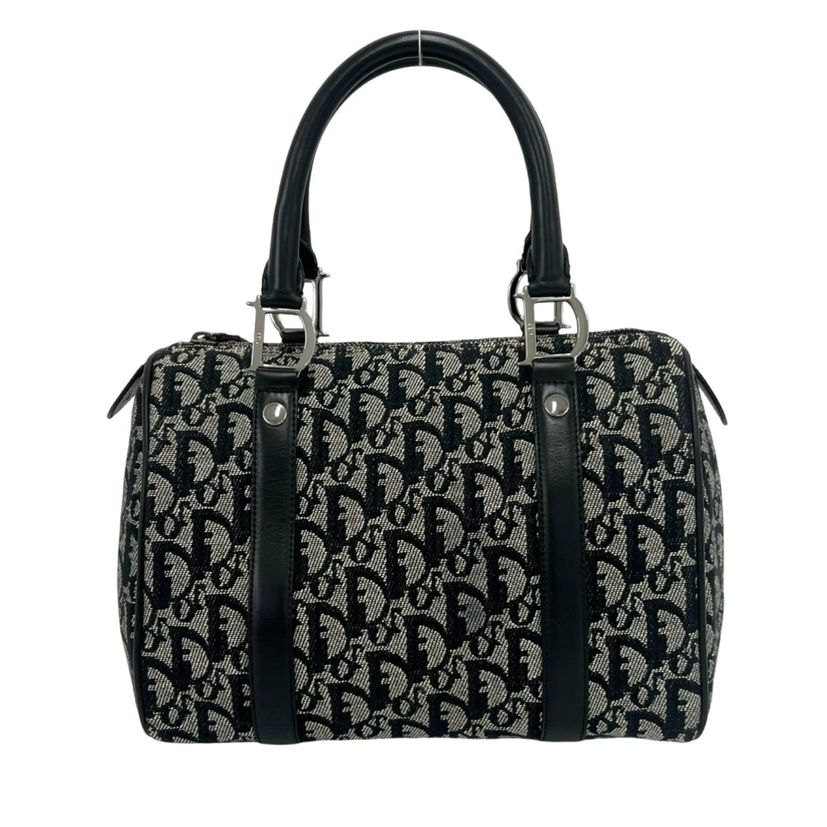 Christian Dior Black Navy Canvas Leather Boston Bag Handbag (Pre-Owned)
