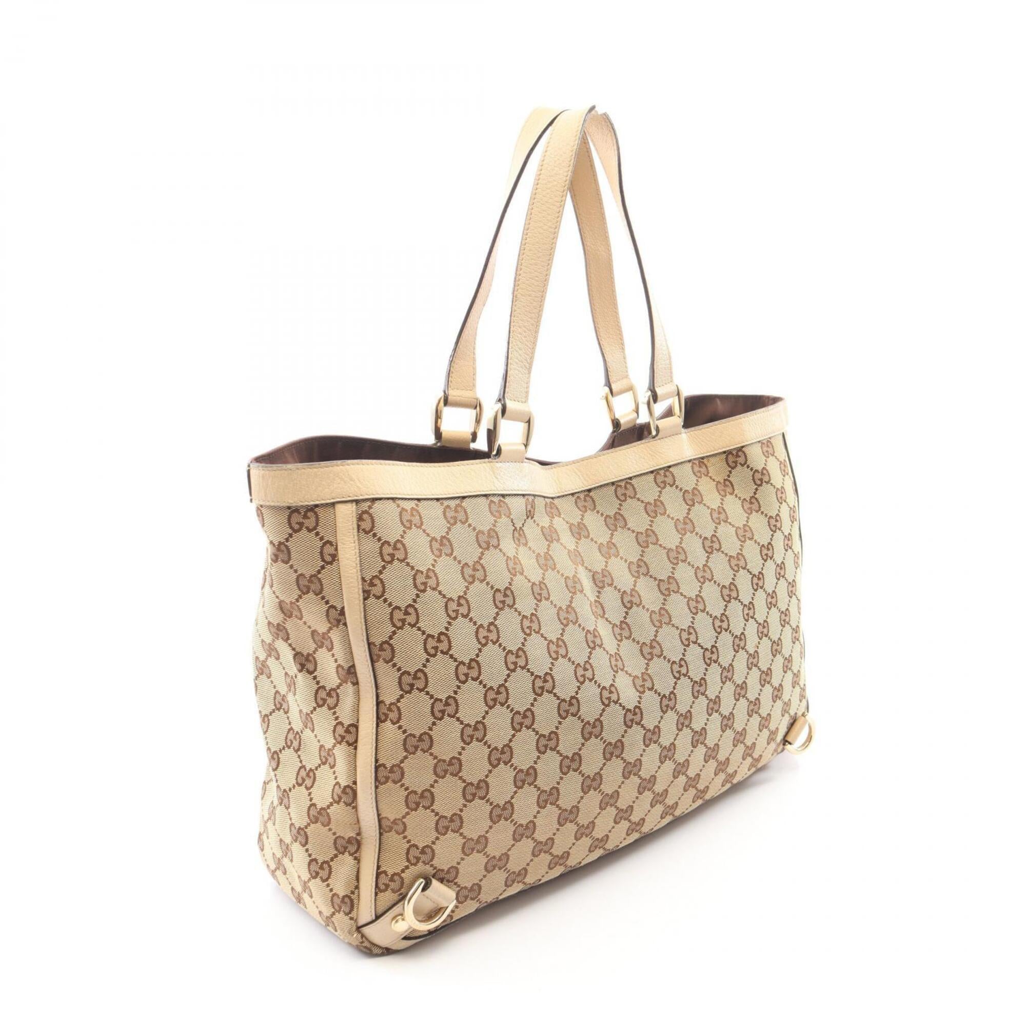 Gucci Beige Ivory Canvas Leather Handbag Tote Bag (Pre-Owned)