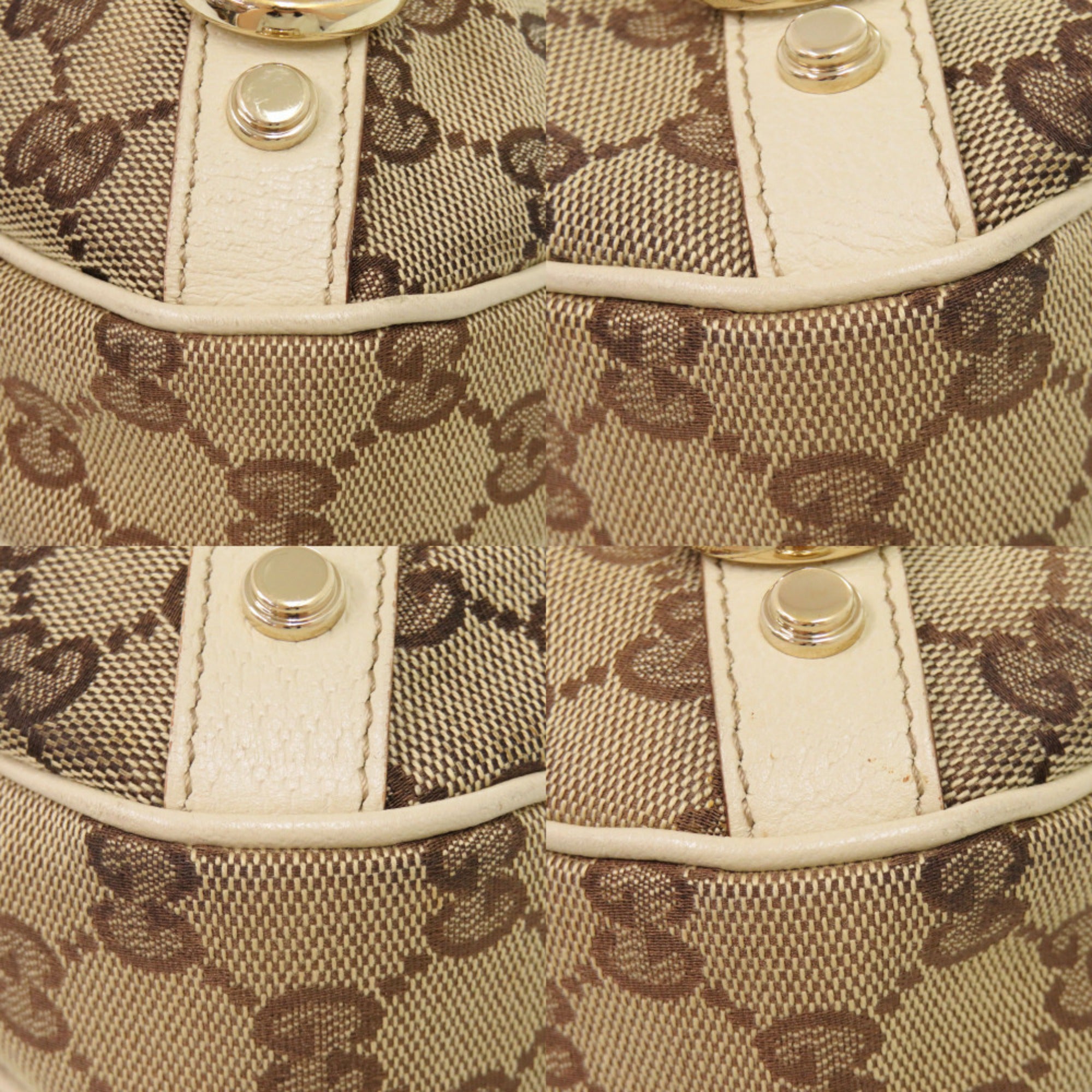 Gucci Beige White Gg Canvas Leather Shoulder Bag (Pre-Owned)