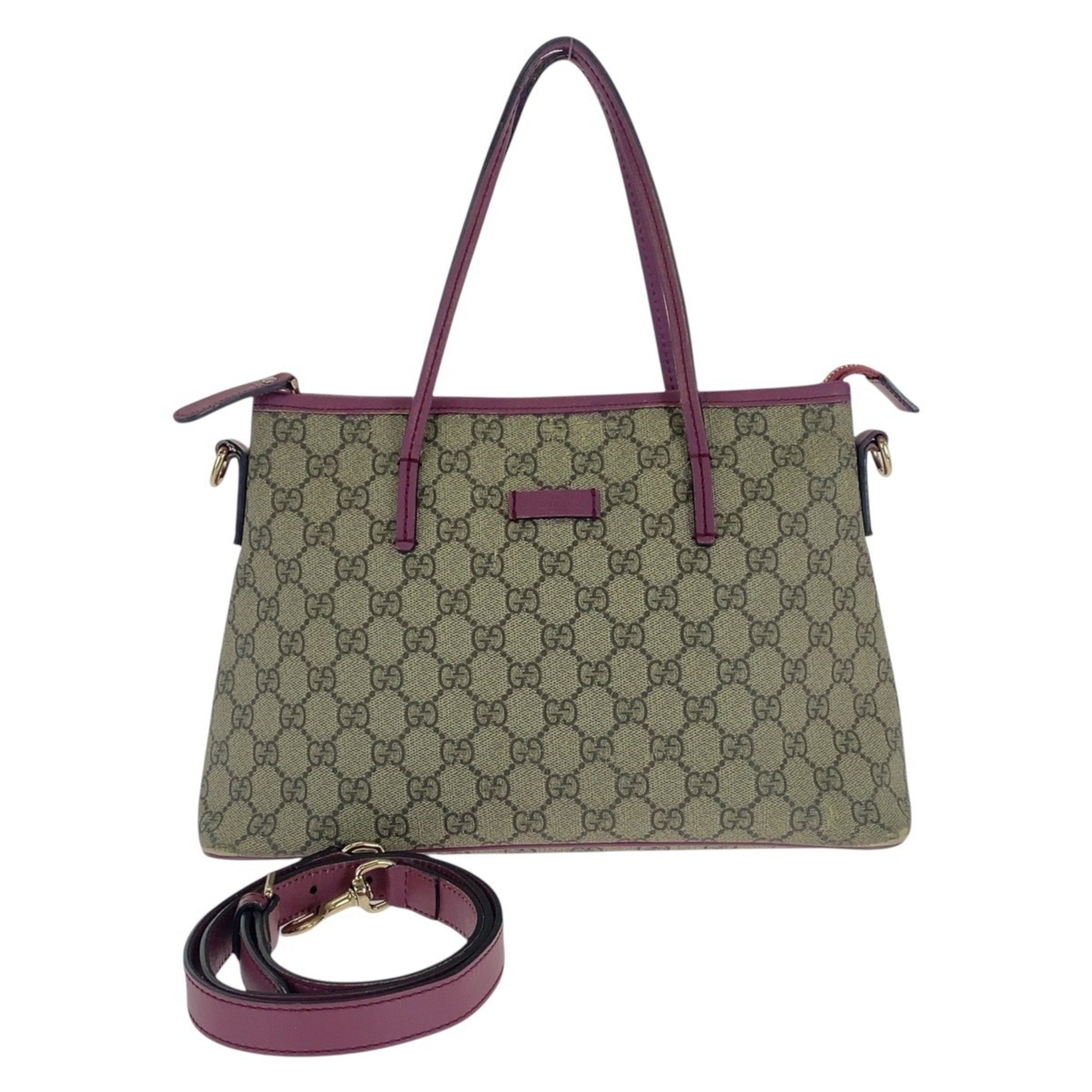 Gucci Beige Purple Gg Supreme Leather Handbag Shoulder Bag (Pre-Owned)