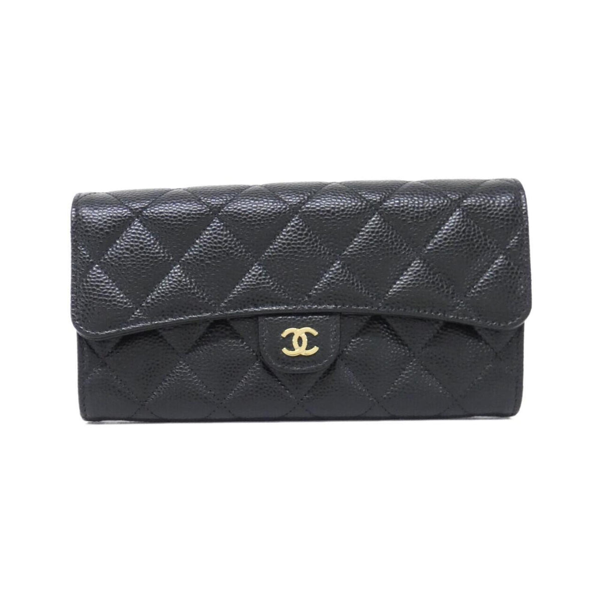 Chanel Black Bordeaux Grained Calfskin Long Wallet (Bi-Fold) (Pre-Owned)