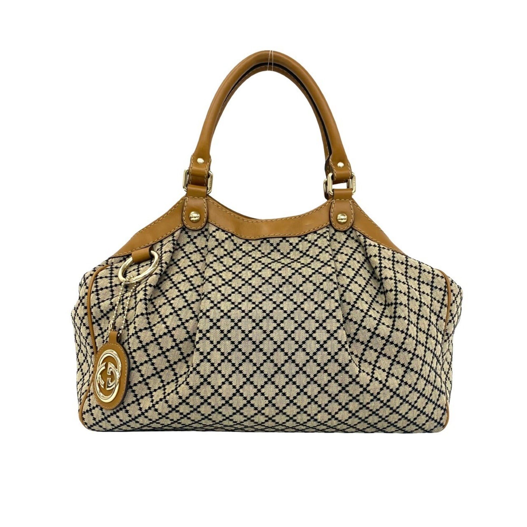 Gucci Beige Black Canvas Leather Handbag (Pre-Owned)
